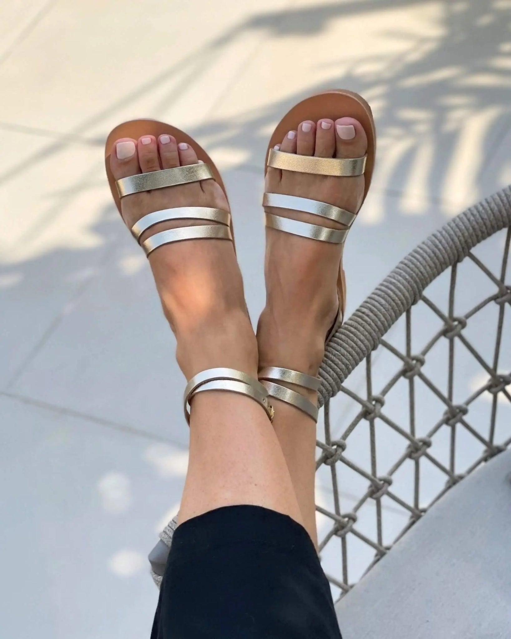 Champagne metallic Greek sandals flat sole Dubai same day delivery