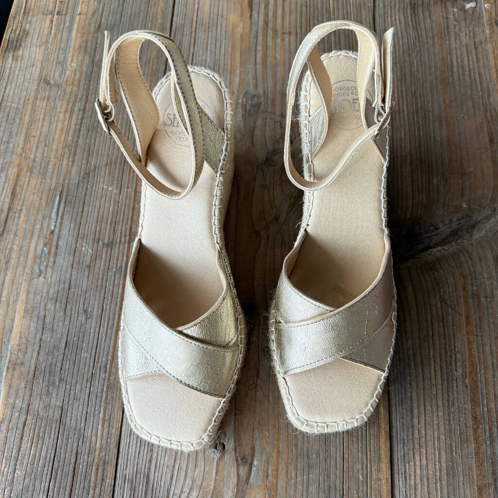 Lucia Espadrille Wedge in Champagne - Outlet Item - Size 40 - Shoeq