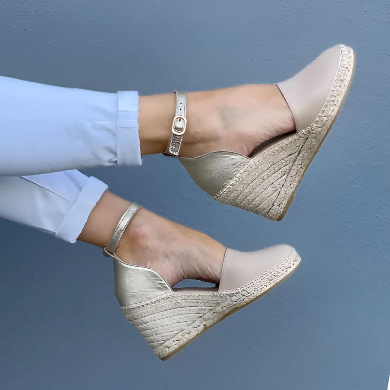 Maya Espadrille Wedge in Sandy Champagne - Shoeq