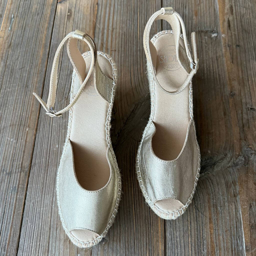 Peep Toe Espadrille Wedge in Champagne - Outlet Item - Size 39 - Shoeq