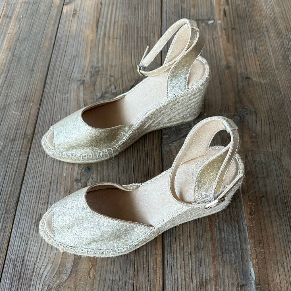 Peep Toe Espadrille Wedge in Champagne - Outlet Item - Size 39 - Shoeq