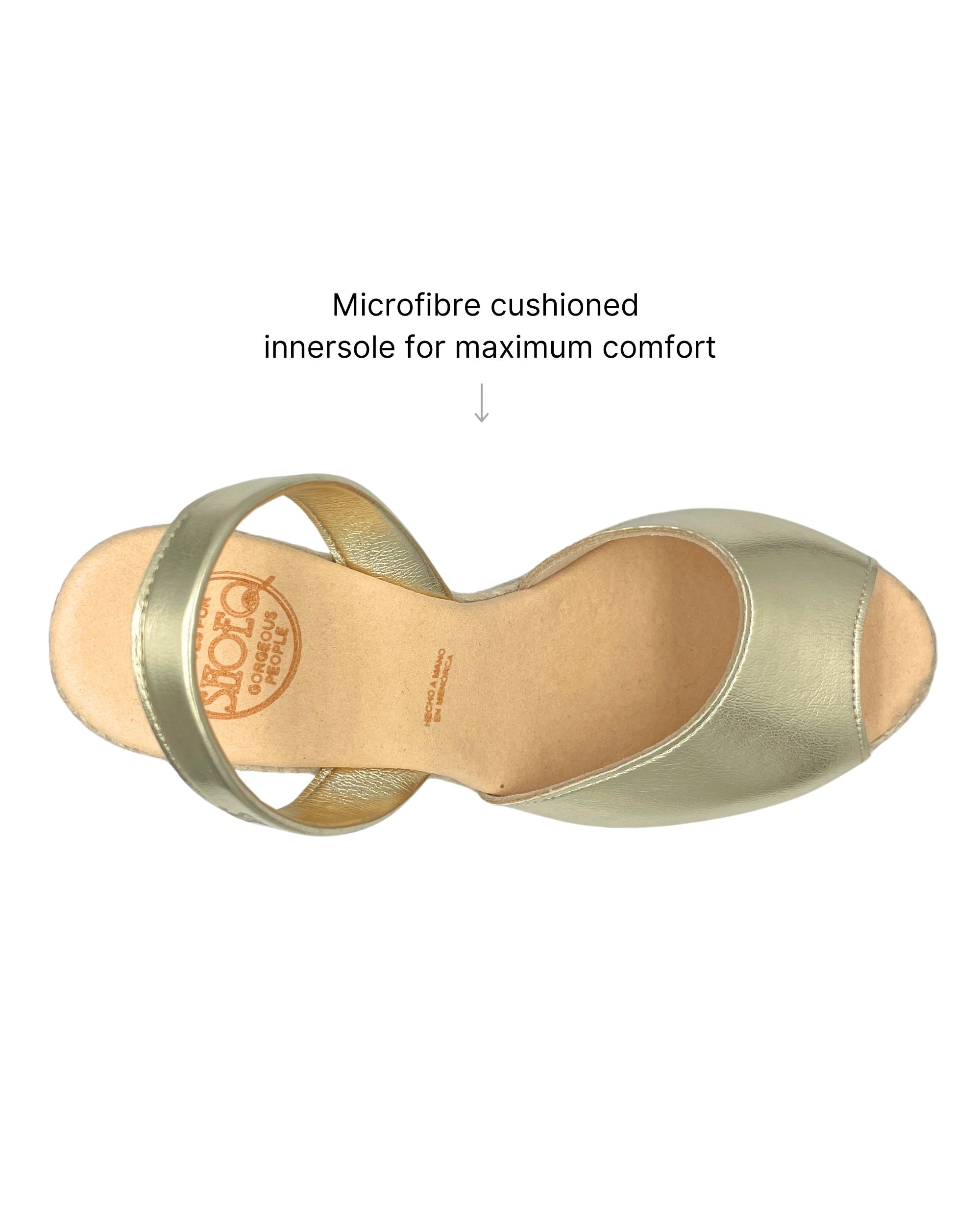 Roxy vegan platform wedge espadrilles slingback strap gold
