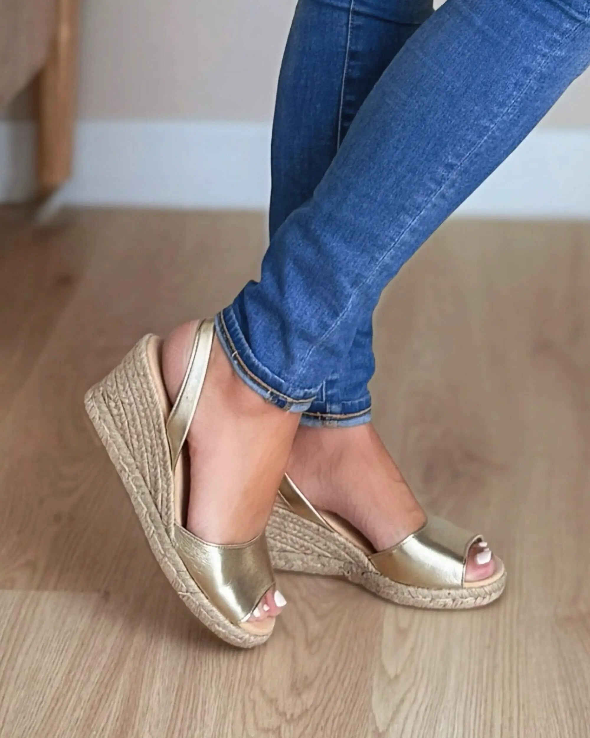 Classic Espadrille Wedge in Gold (Vegan)