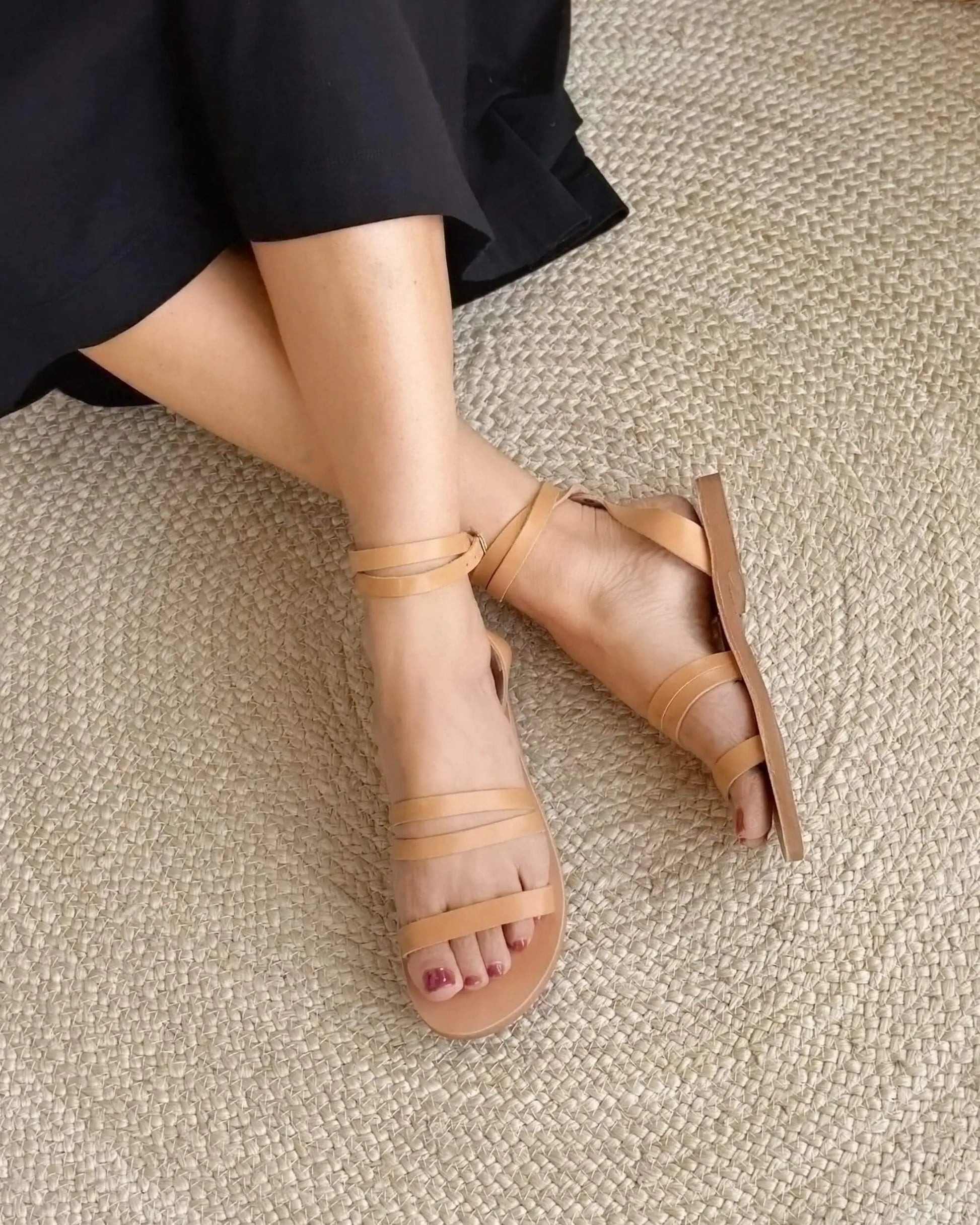 Caramel Greek sandals flat sole Dubai same day delivery