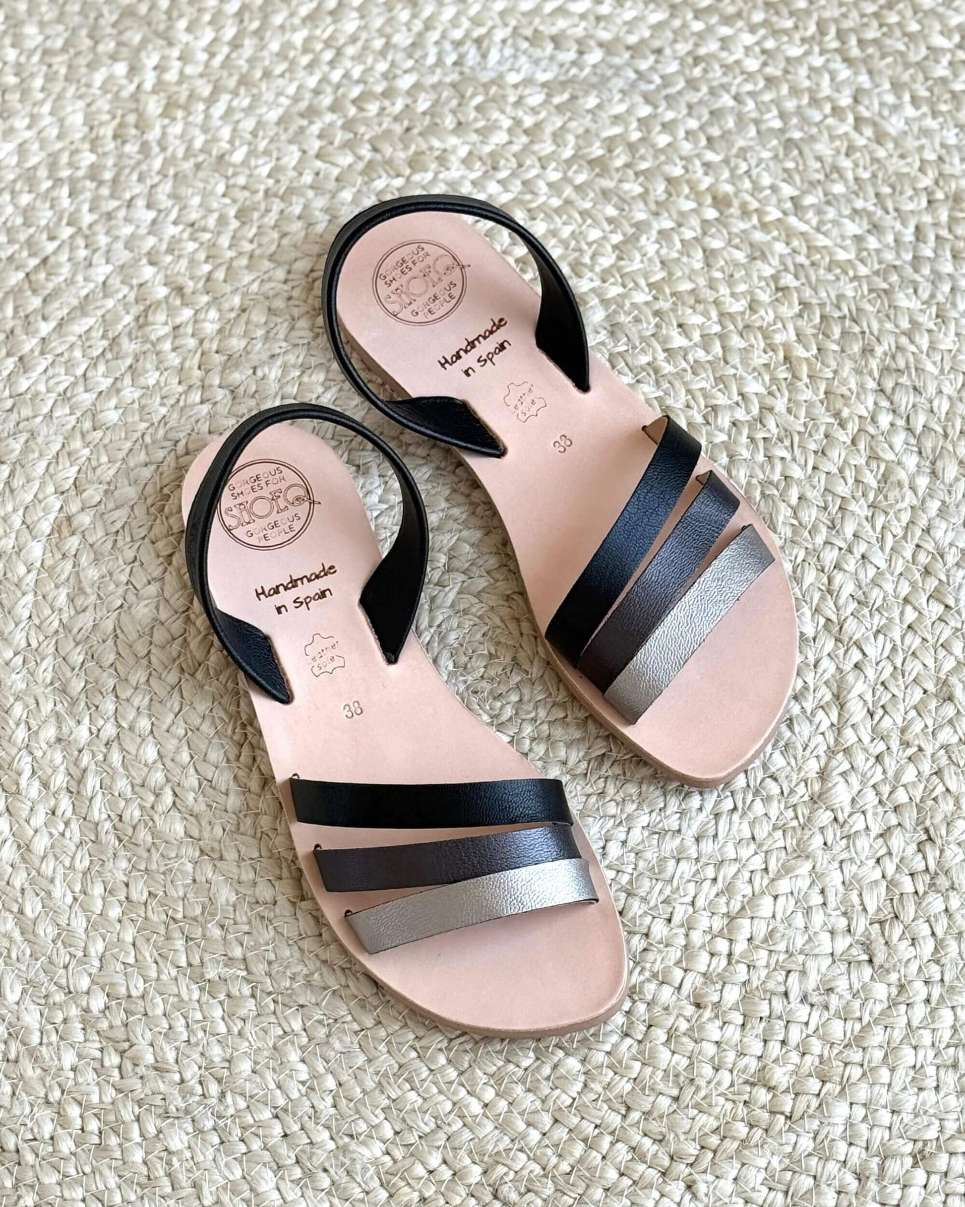 Sunkissed Avarca Charcoal leather strap detail handcrafted artisan Menorca Spain - Shoeq