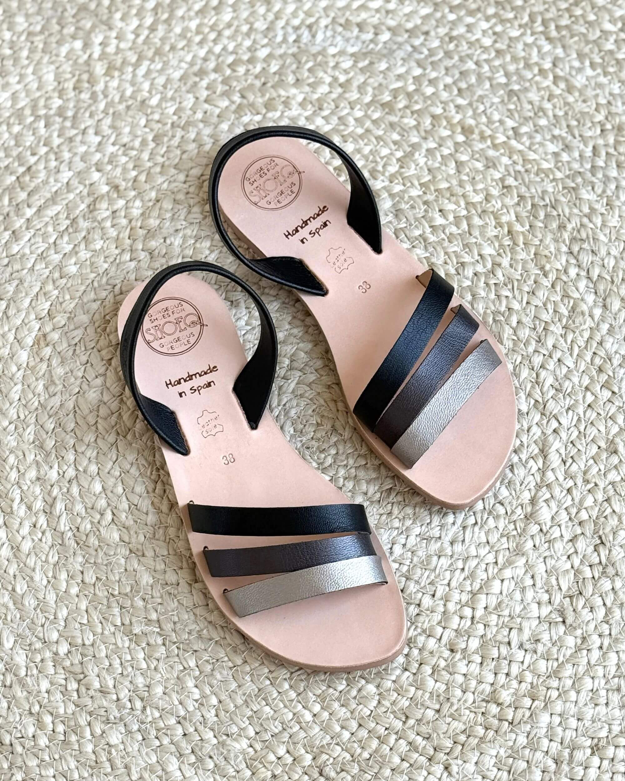Sunkissed Avarca Charcoal leather strap detail handcrafted artisan Menorca Spain - Shoeq