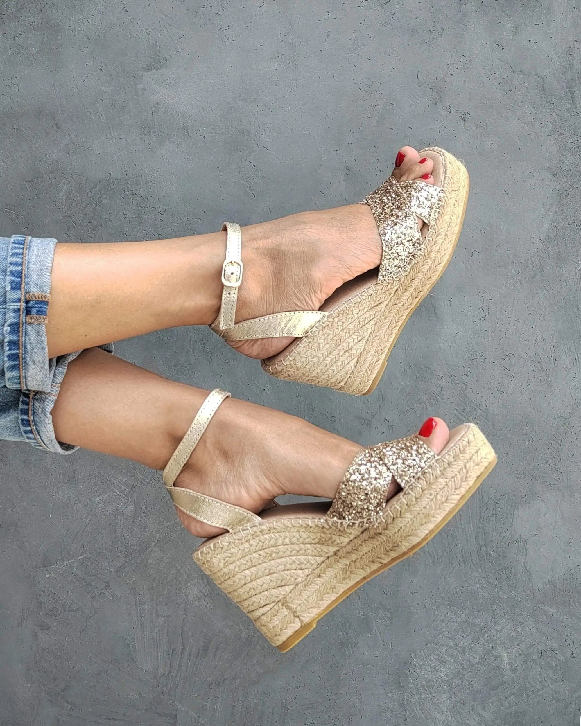 Lucia Espadrille Wedge in Champagne Glitter