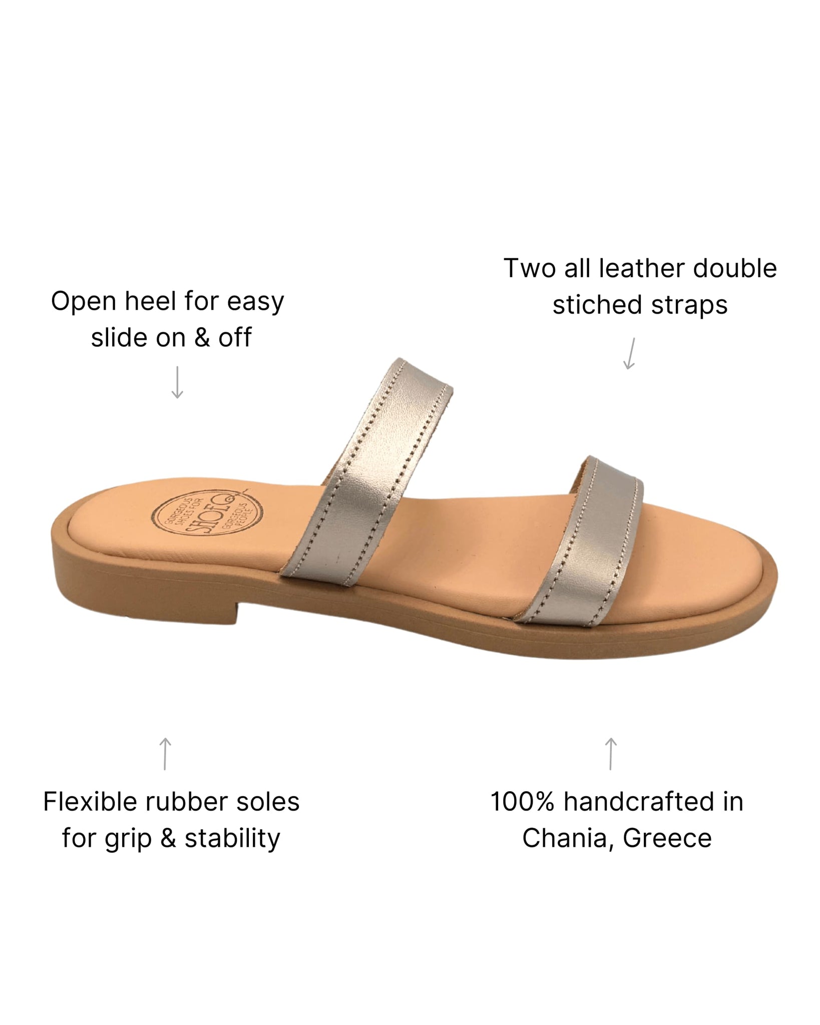 Aria Luxe Slides in Bronze handcrafted Greek leather slides Dubai