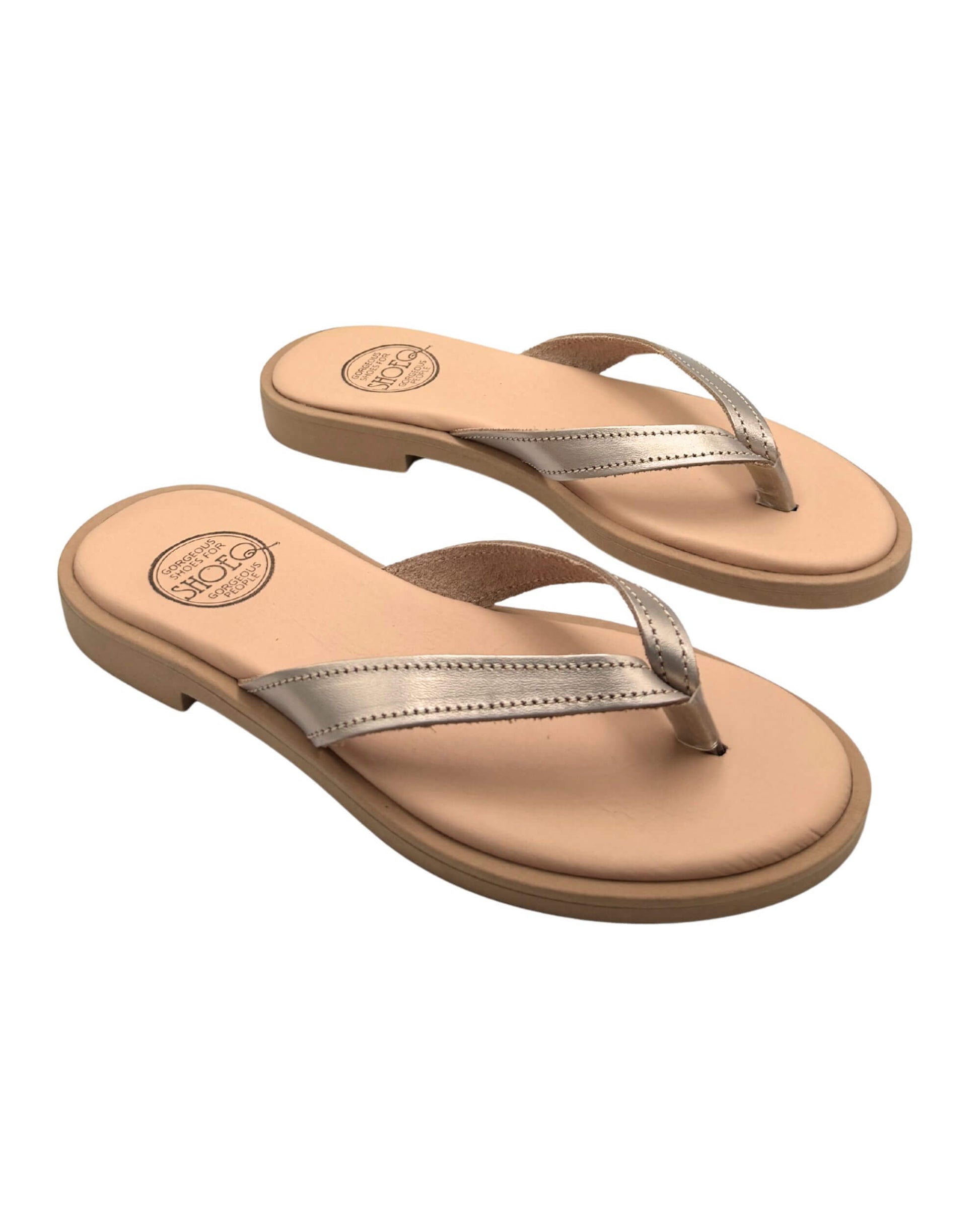 Ava LUXE Bronze premium leather V-strap slide memory foam innersole - Shoeq