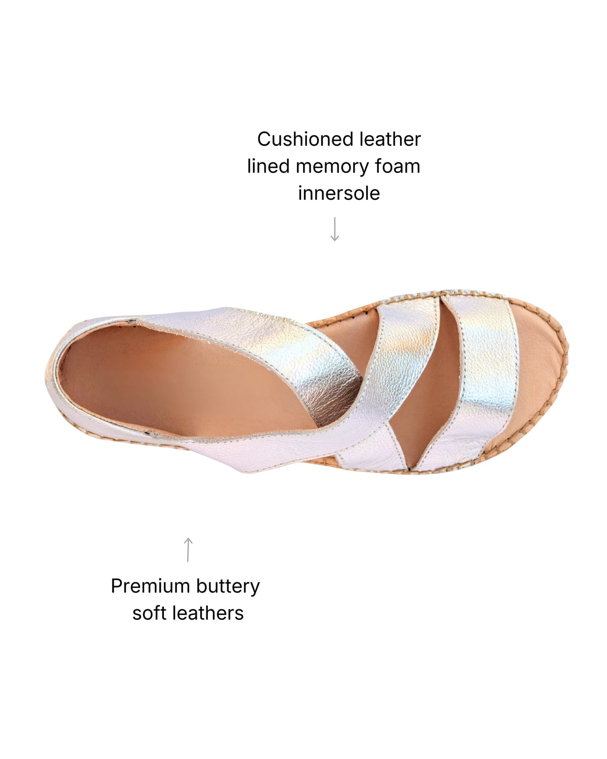 Silver espadrille sandals in buttery-soft premium leather with jute rope espadrille sole | Beach Espadrille by Shoeq