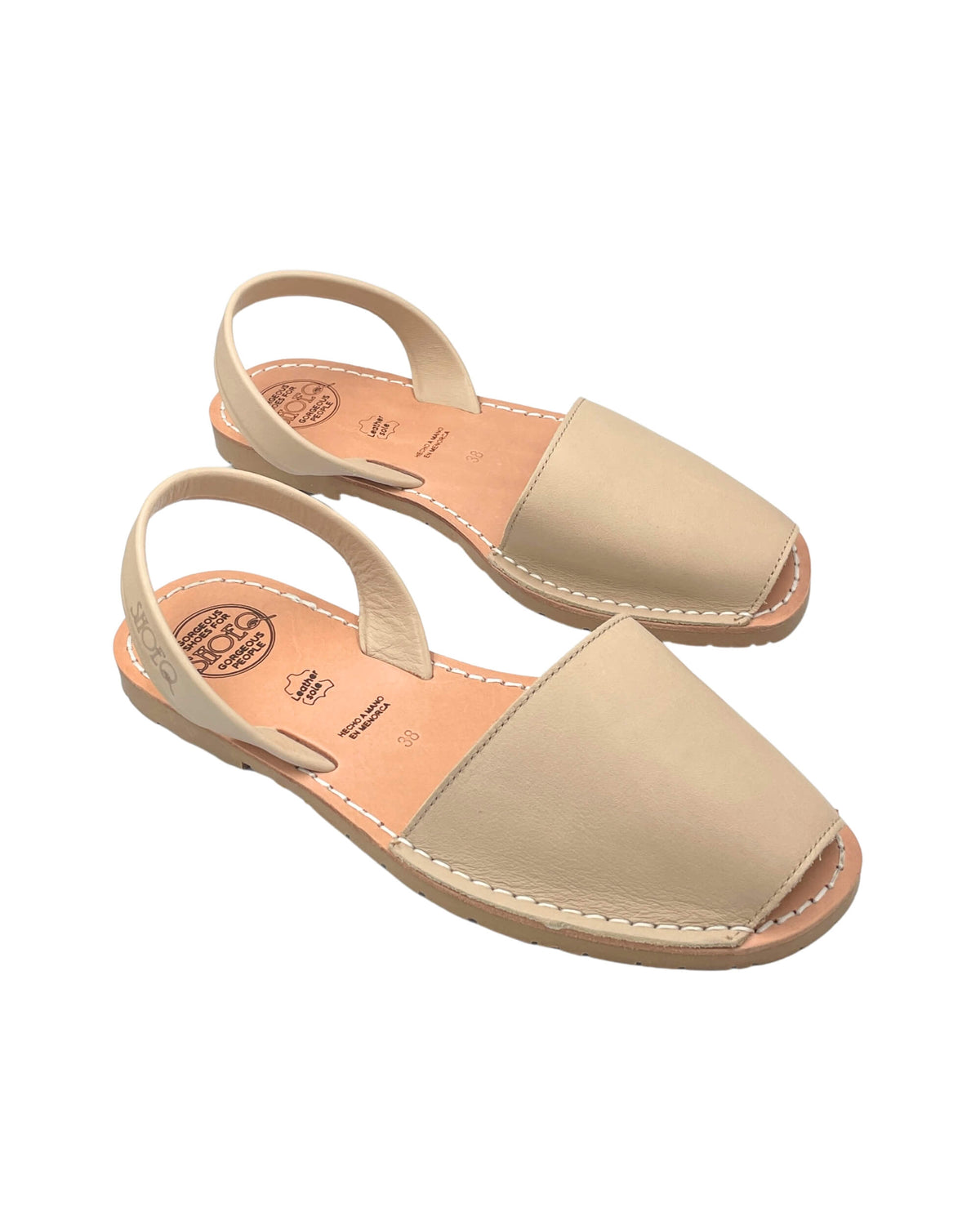Classic Avarca latte leather single-strap flat sandal handcrafted Menorca Spain | Classic Avarca by Shoeq