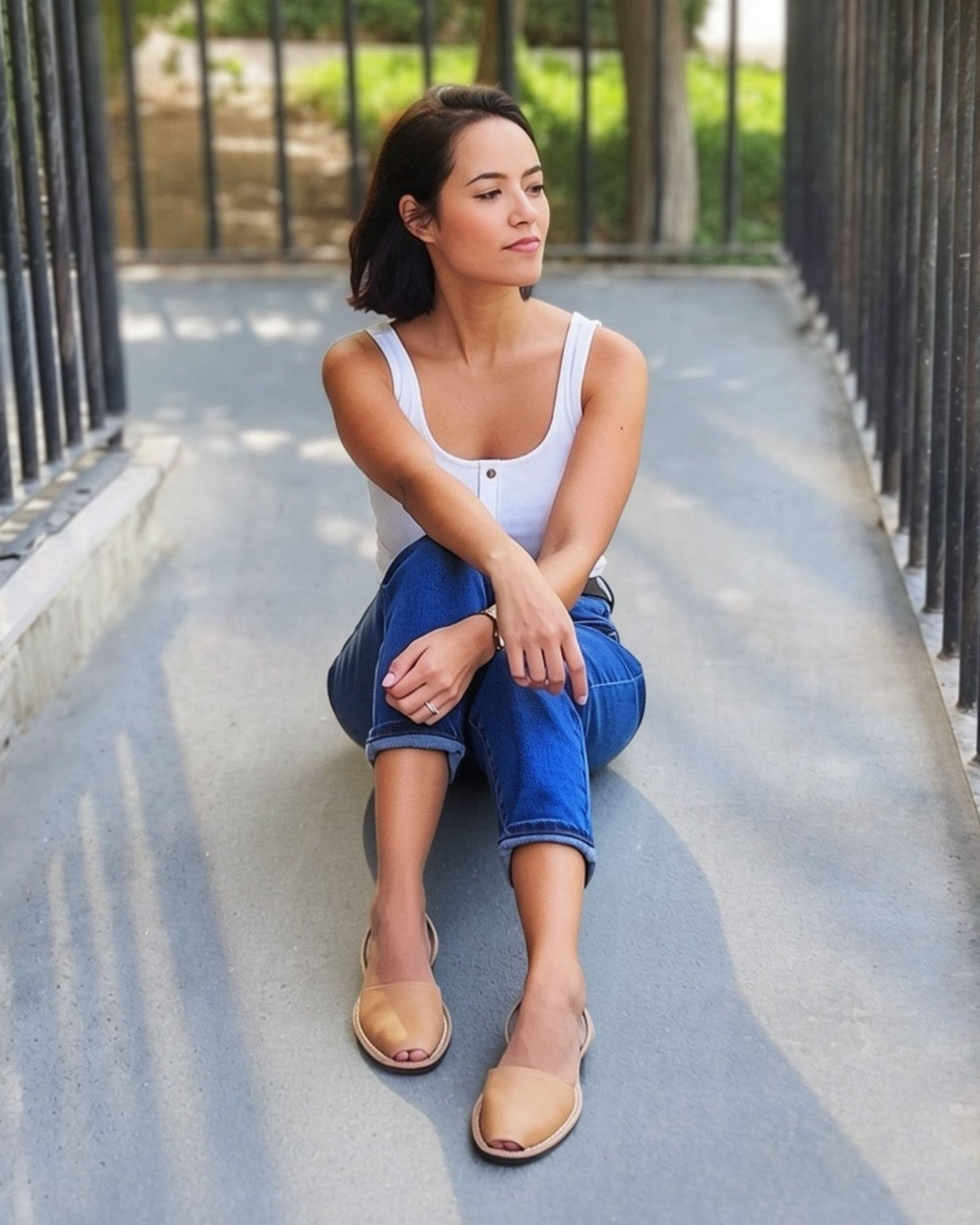 Tan flat sandals in premium leather, handmade in Menorca, Spain | Classic Avarca by Shoeq