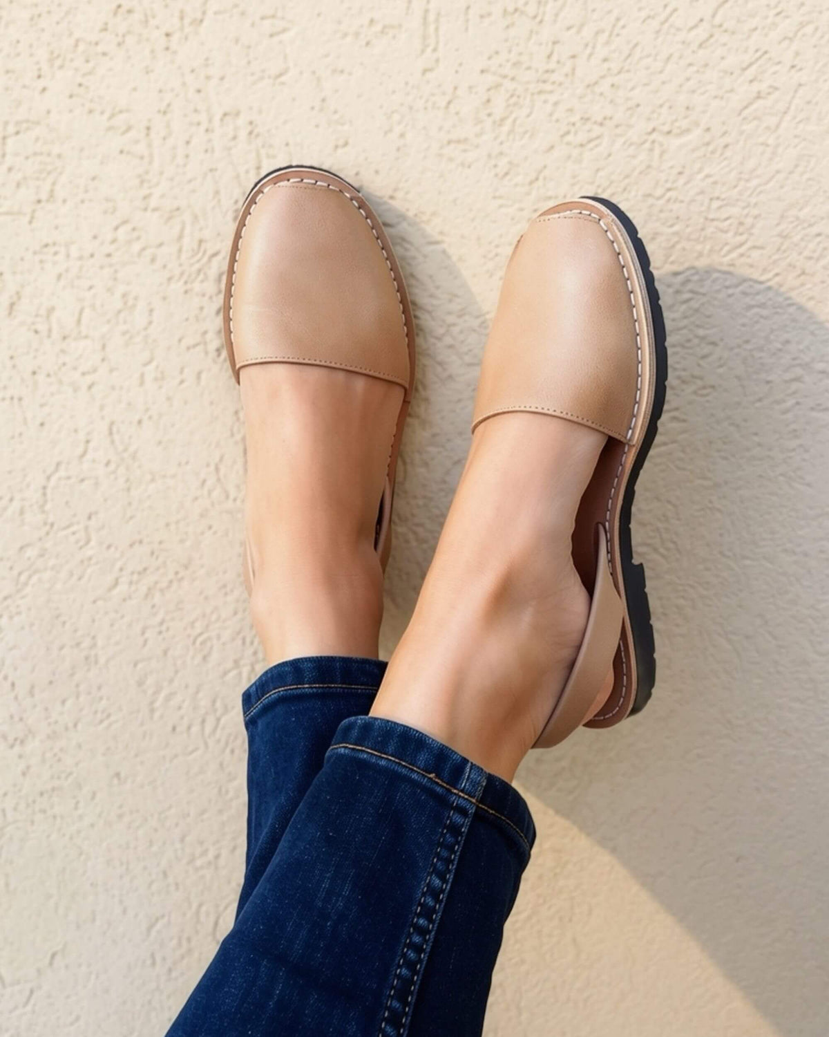 Tan leather sandals — handcrafted Menorcan avarca with slip-on heel strap | Classic Avarca by Shoeq