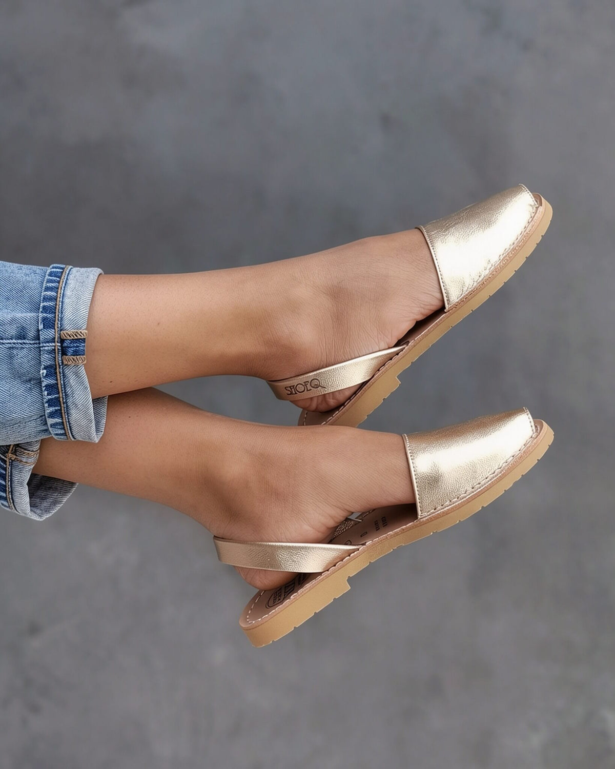 Gold leather sandals — handcrafted Menorcan avarca with slip-on heel strap | Classic Avarca by Shoeq