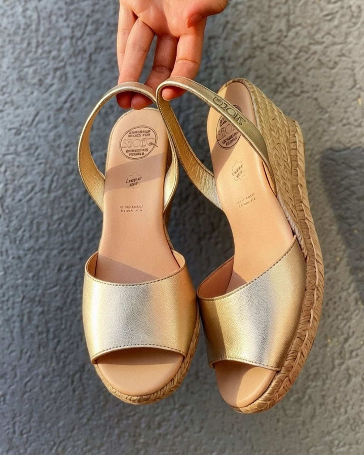 Champagne espadrille wedge heels featuring a slingback strap | Classic Espadrille Wedge by Shoeq