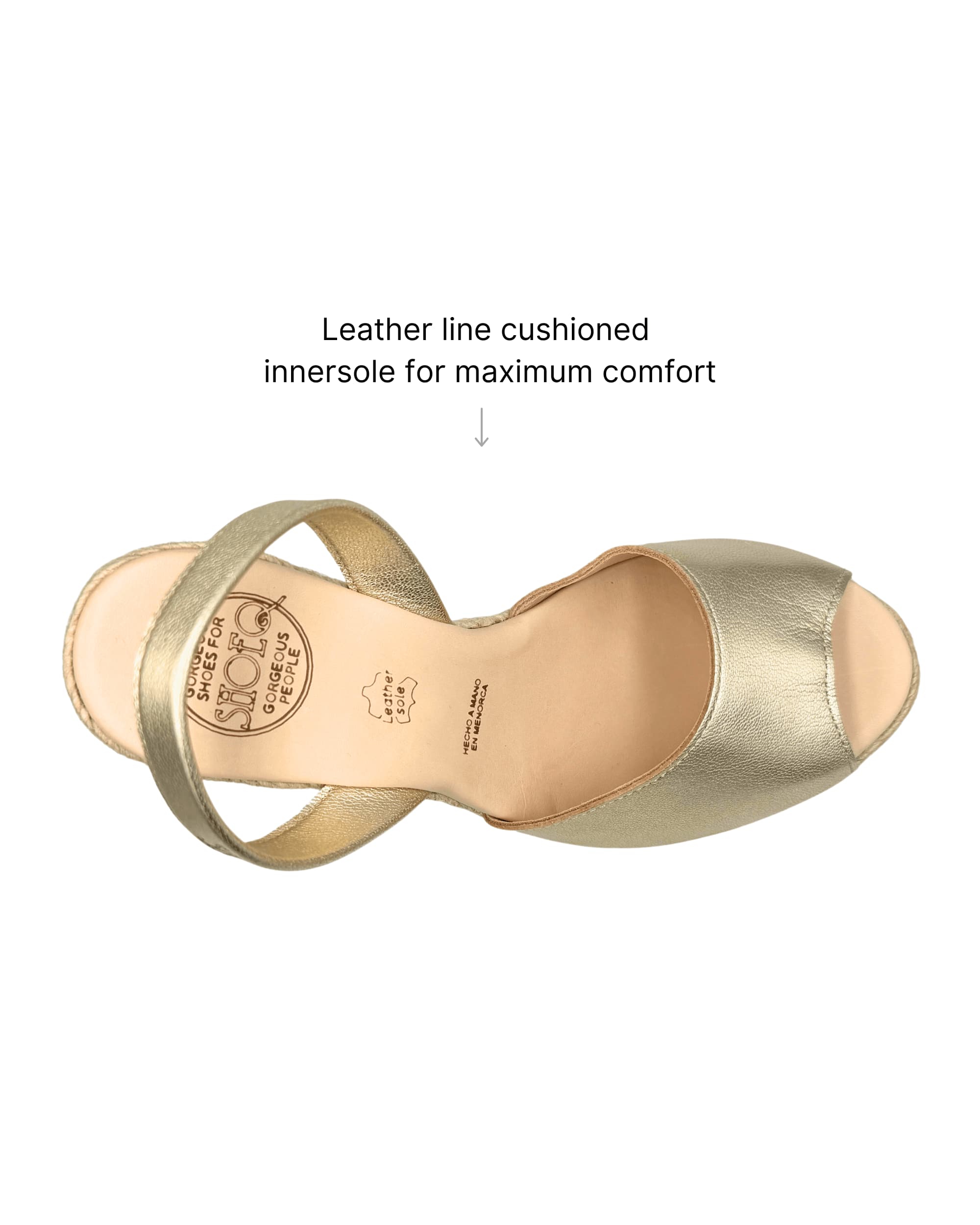 Champagne metallic espadrille platform wedges side view