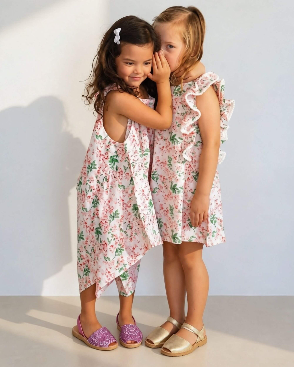 Champagne gold kids leather sandals with a buckled ankle strap and flexible sole, handmade in Menorca, Spain | Girls Ankle Strap Avarca by Shoeq
