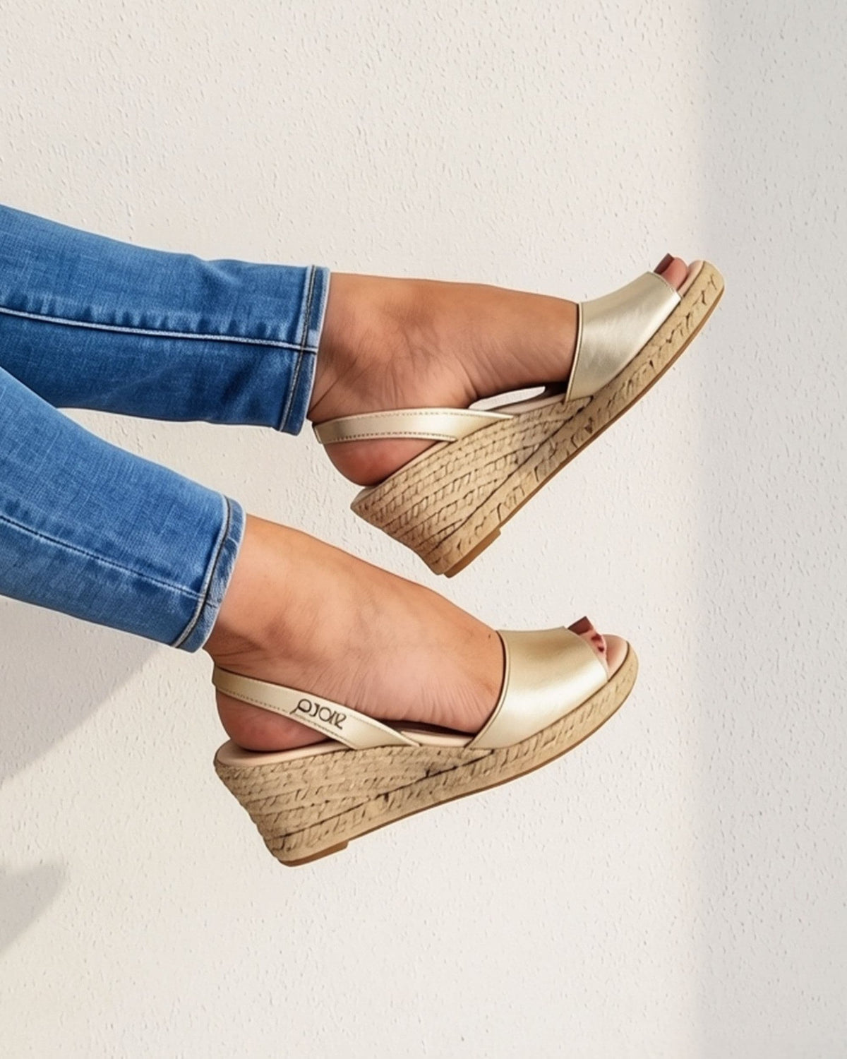 Champagne espadrille wedge heels with a 7cm jute rope wedge heel, handcrafted in Menorca, Spain | Classic Espadrille Wedge by Shoeq