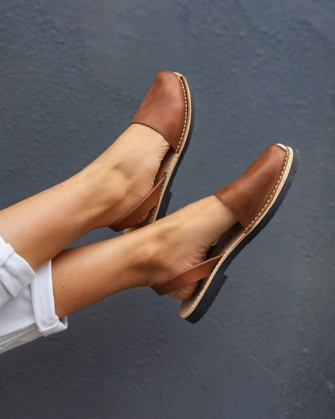 Brown leather sandals — handcrafted Menorcan avarca with slip-on heel strap | Classic Avarca by Shoeq