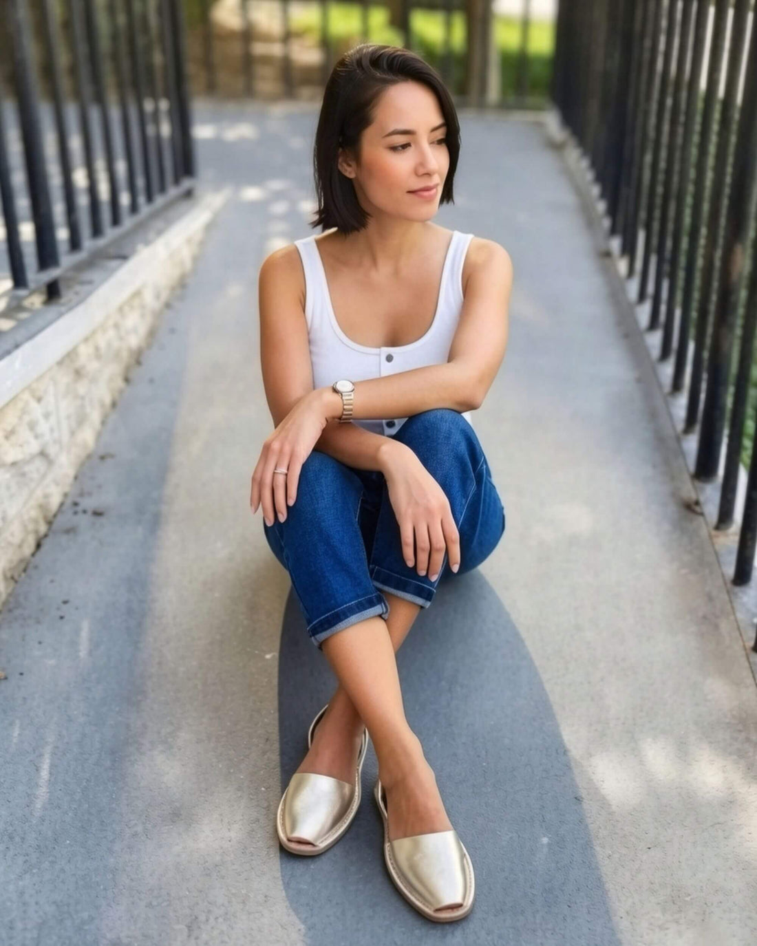 Gold leather sandals — handcrafted Menorcan avarca with slip-on heel strap | Classic Avarca by Shoeq