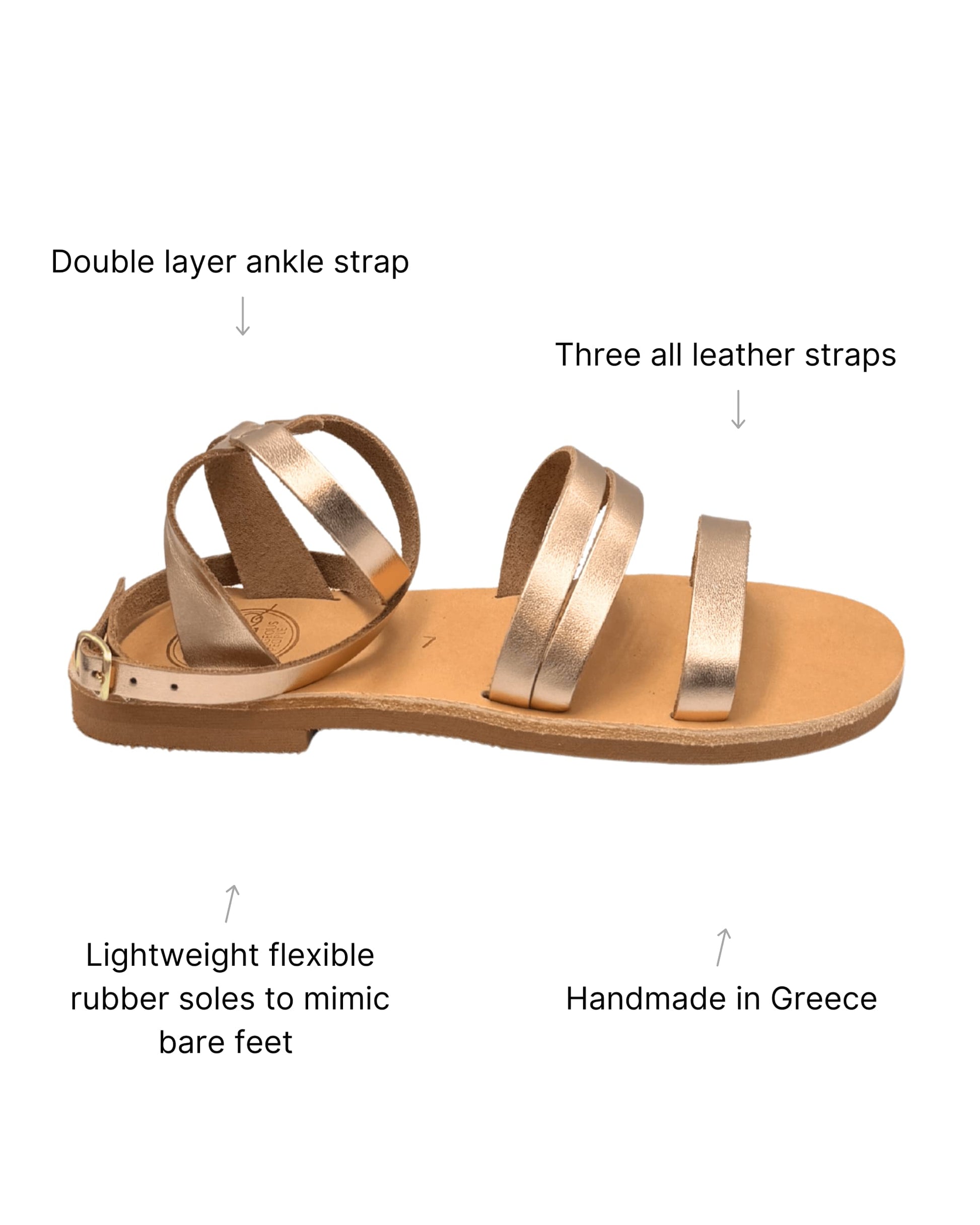 Rose gold Greek sandals flat sole Dubai same day delivery