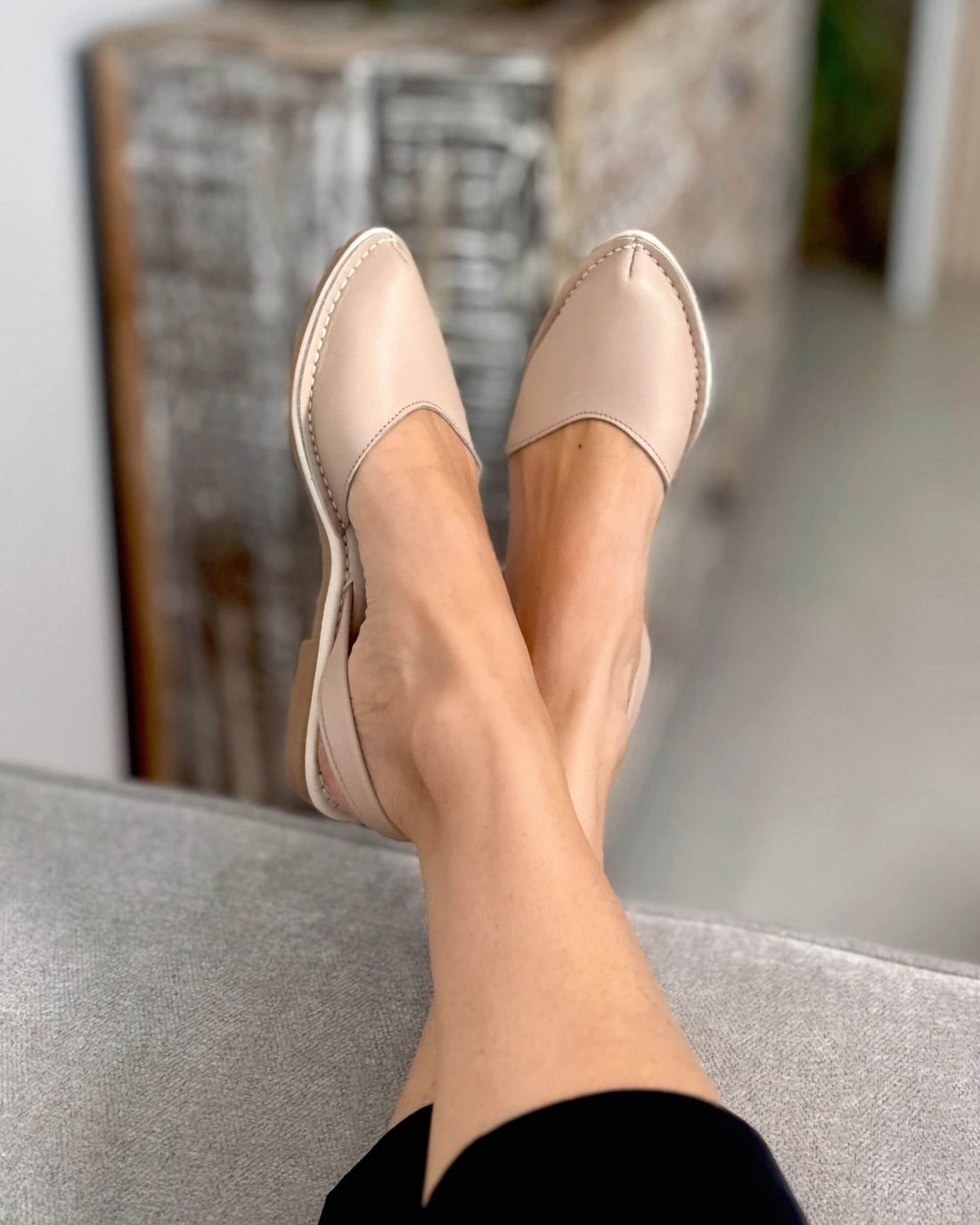 Nude closed-toe avarca sandal, nappa leather, sweetheart upper - Shoeq