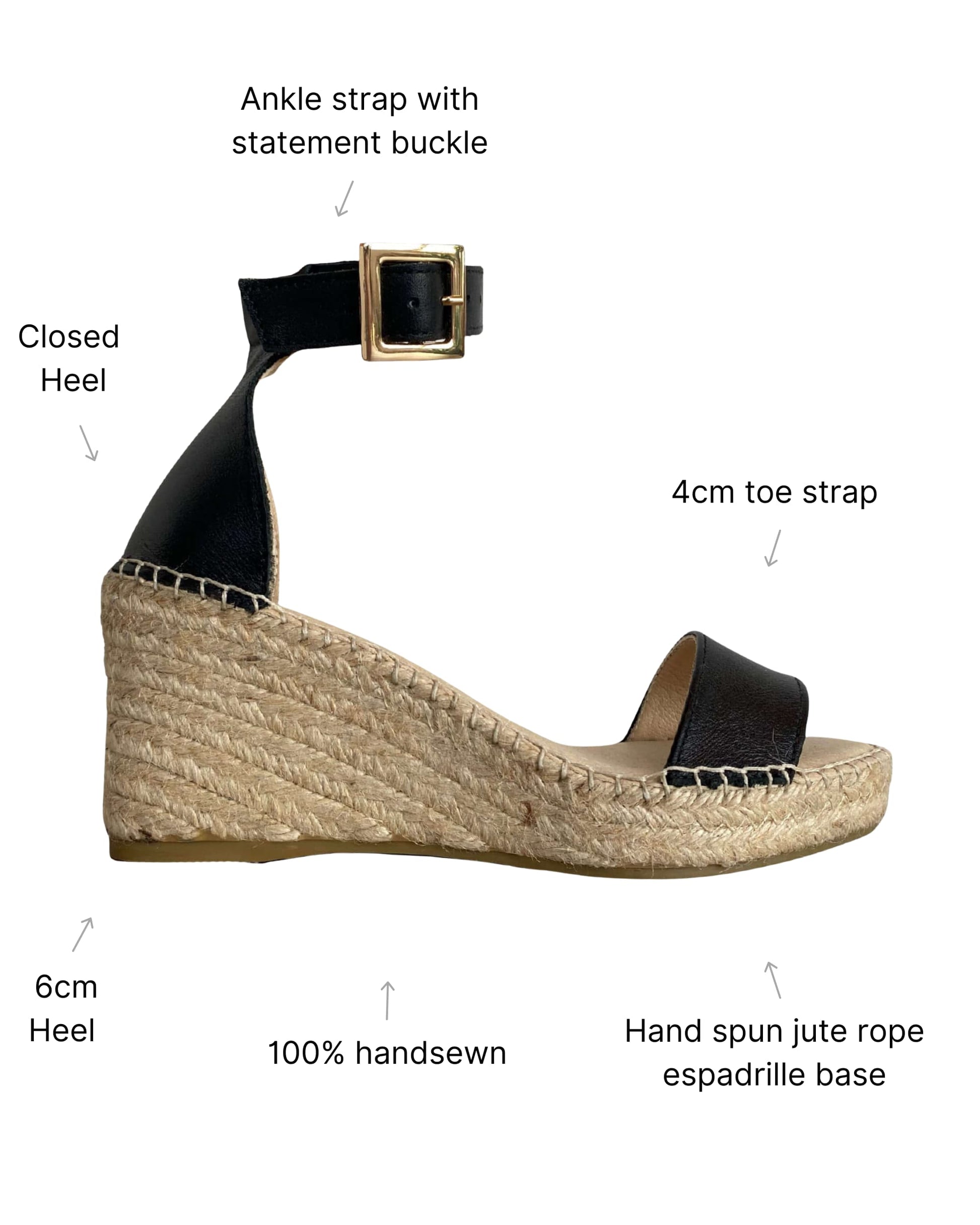 Midnight leather wedge sandal adjustable ankle strap buckle