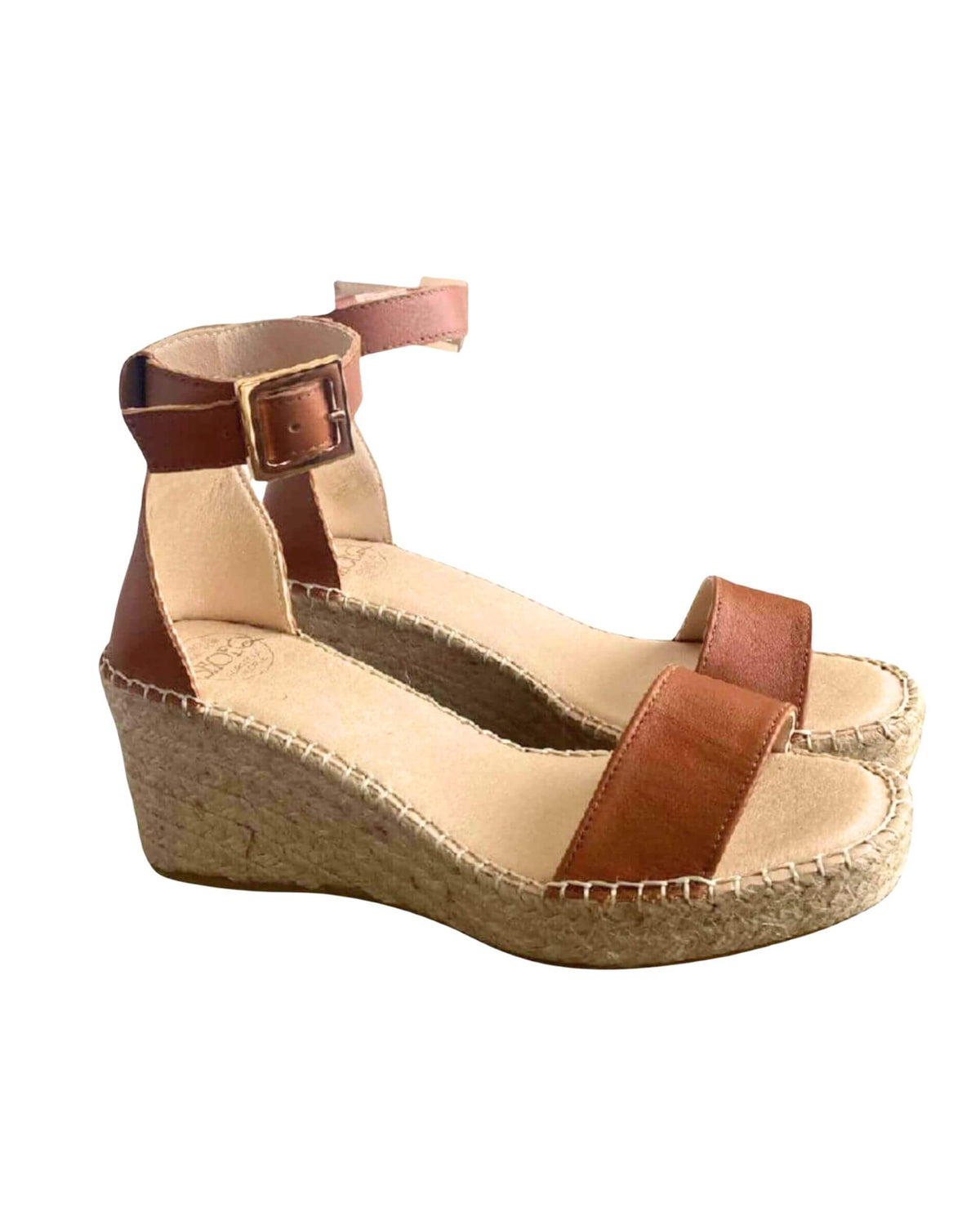 Tan espadrille wedge heels with a jute rope wedge heel and a cushioned insole, handcrafted in Spain | Olivia Espadrille Wedge by Shoeq