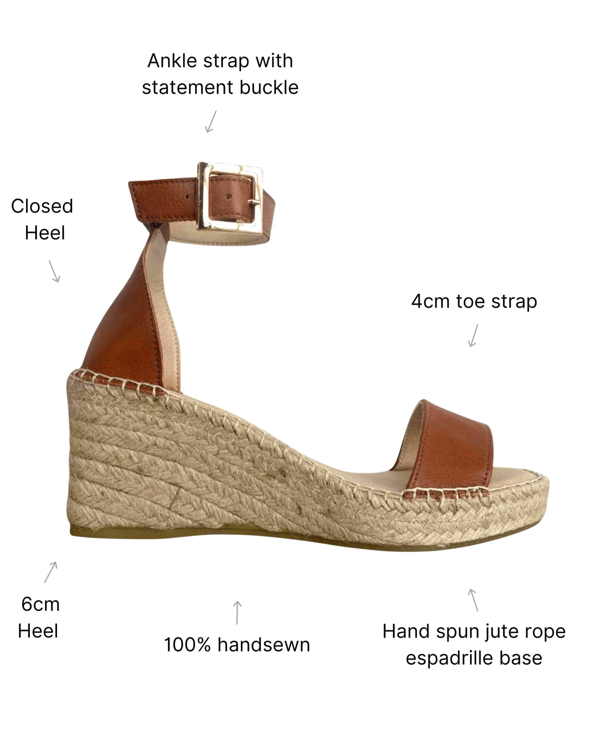 Tan espadrille wedge heels with a jute rope wedge heel, handcrafted in Spain | Olivia Espadrille Wedge by Shoeq