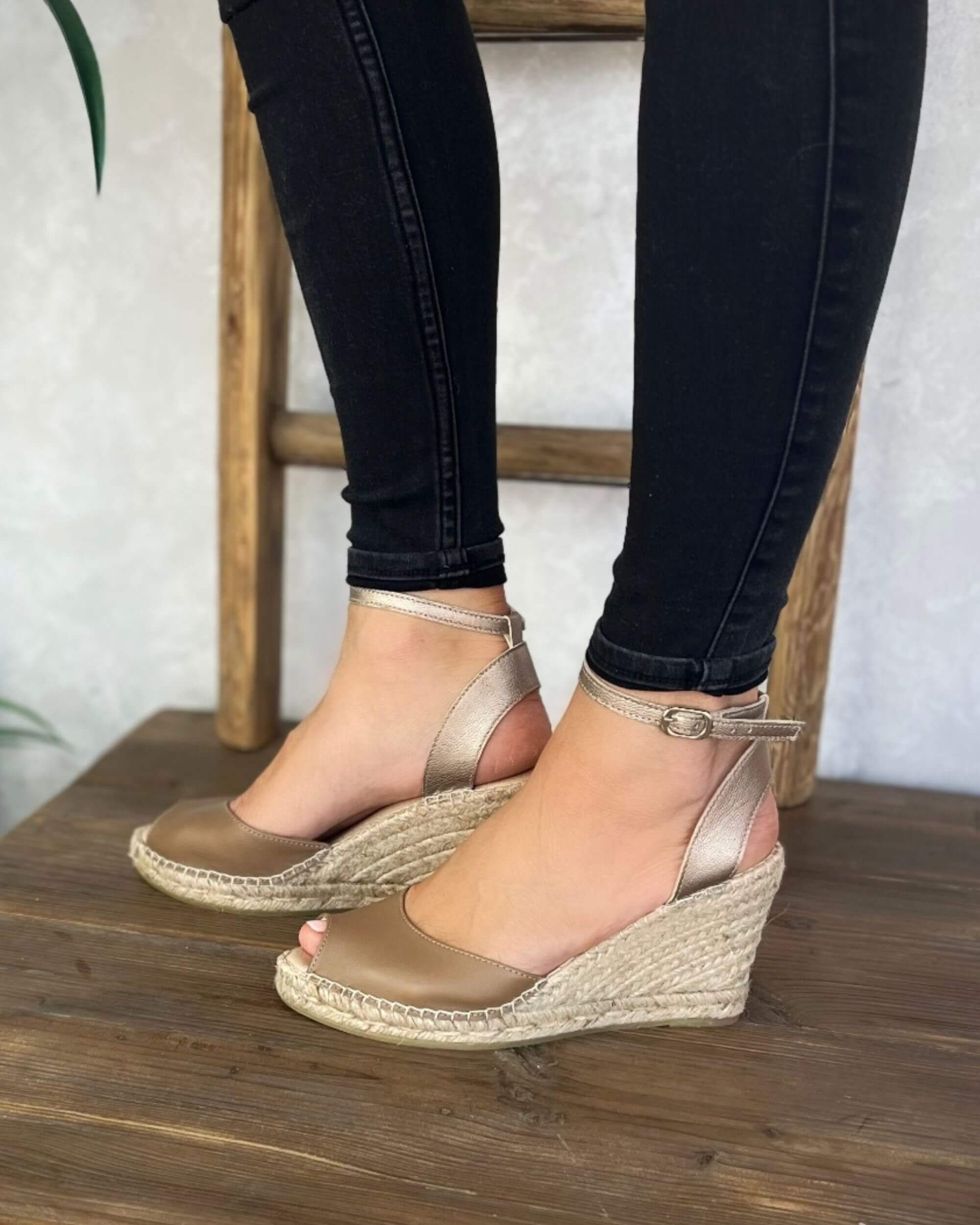 Peep Toe Espadrille Wedge in Bronzed Mocha