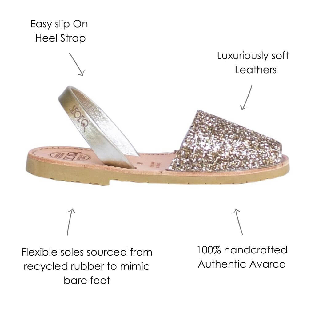 Classic Avarca in Champagne Glitter | Shoeq | Flat Sandals for Women