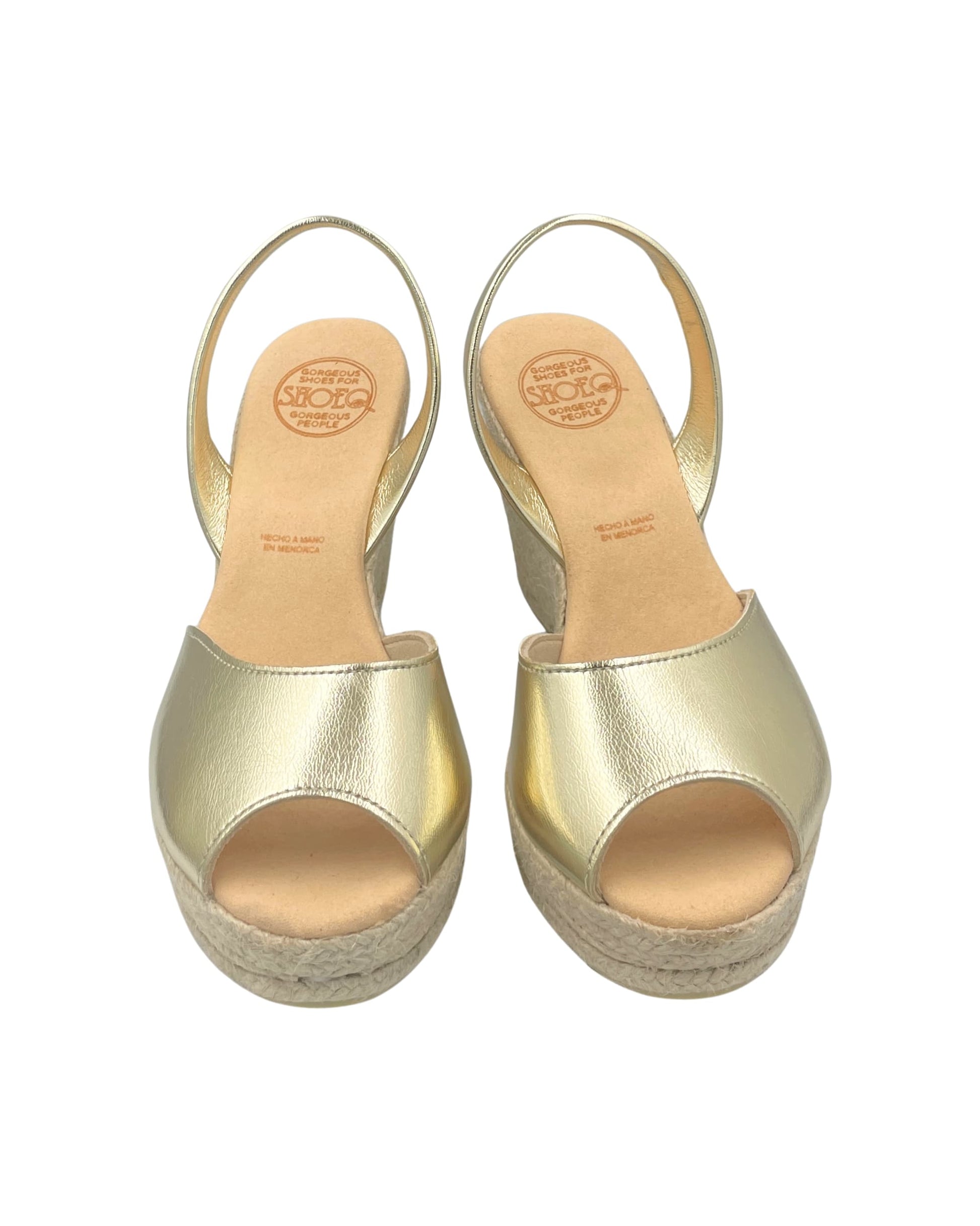 Sustainable gold 10cm platform wedge sandals Menorca

