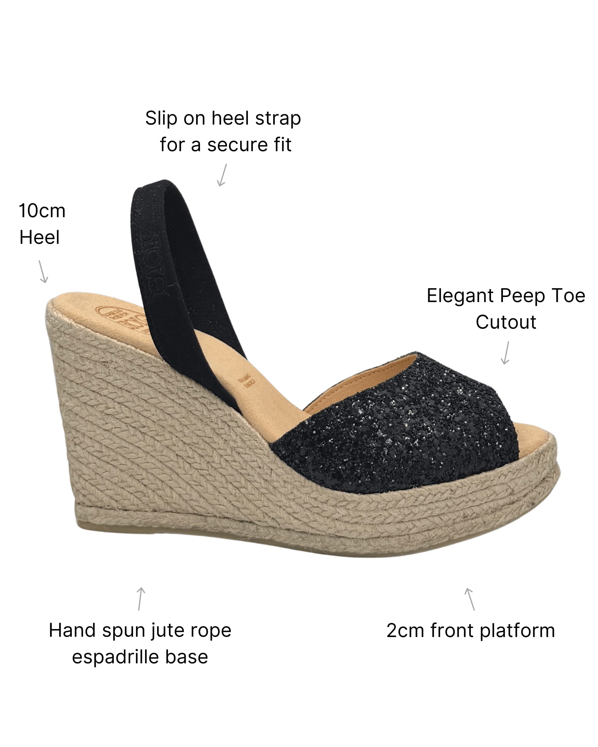 Roxy Espadrille Wedge in Midnight Glitter (Vegan)