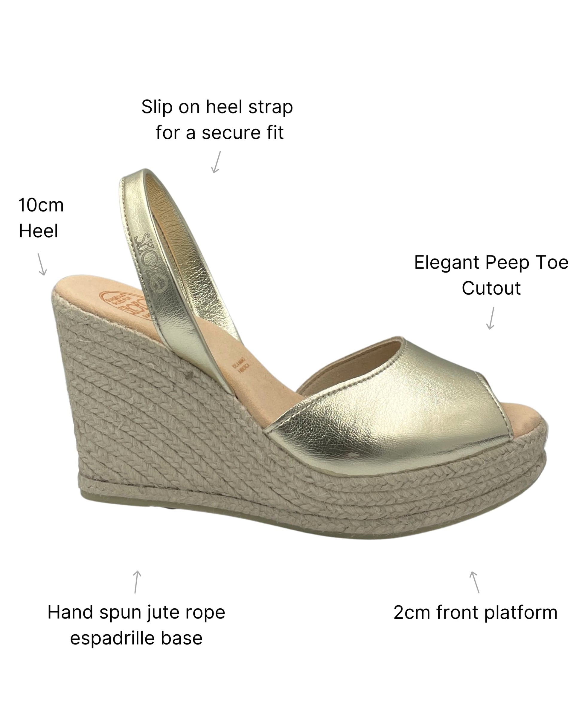 Glamorous vegan high platform wedges gold metallic statement
