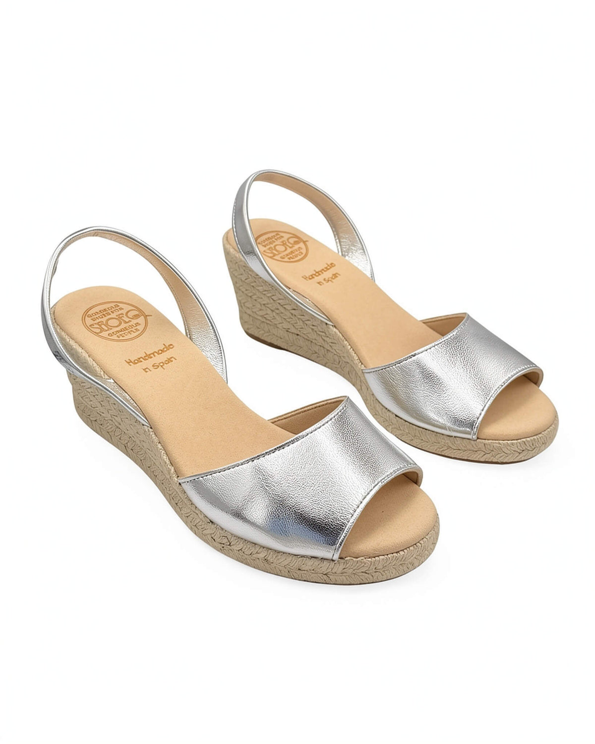 Silver wedge sandals side view with jute rope espadrille heel and peep toe | Classic Espadrille Wedge by Shoeq