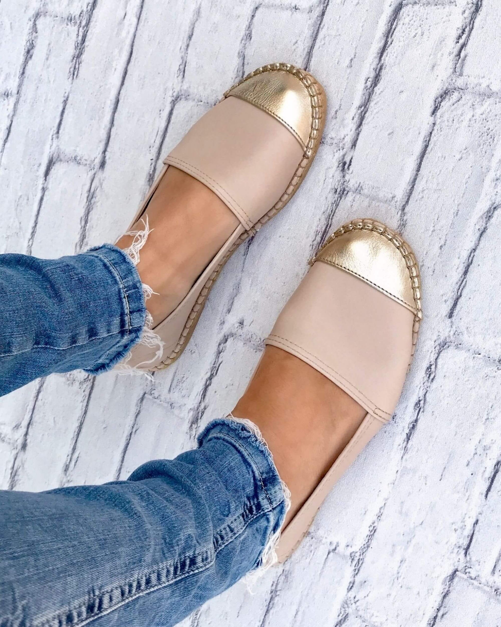 Neutral flat shoes with jute base Sandy Champagne slip-on
