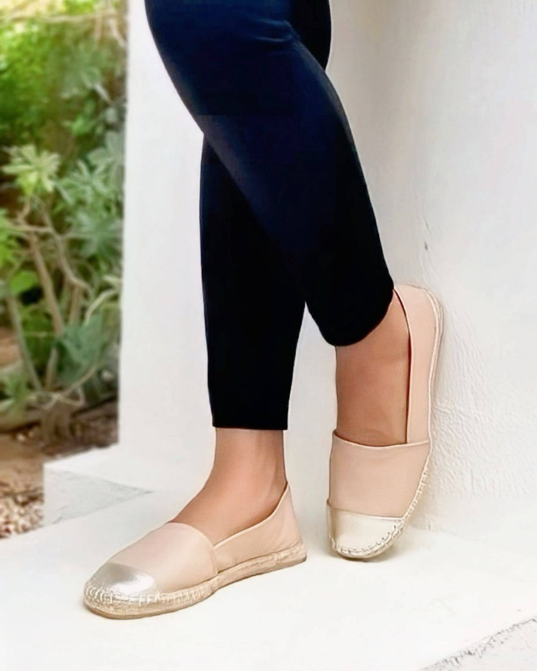 Classic Espadrille flat Sandy Champagne metallic toe cap front view