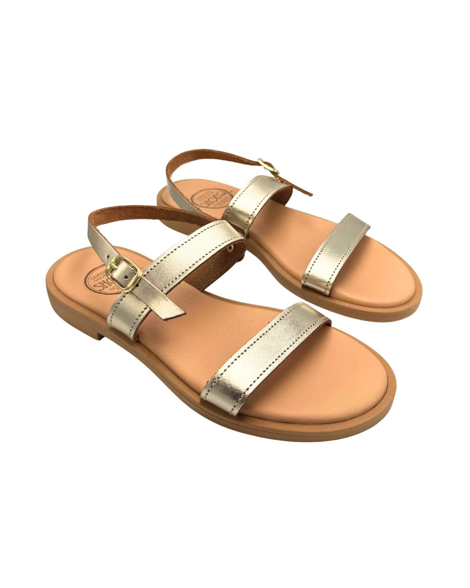 Gold Aria LUXE leather sandals handcrafted Greece lightweight rubber sole travel - Shoeq