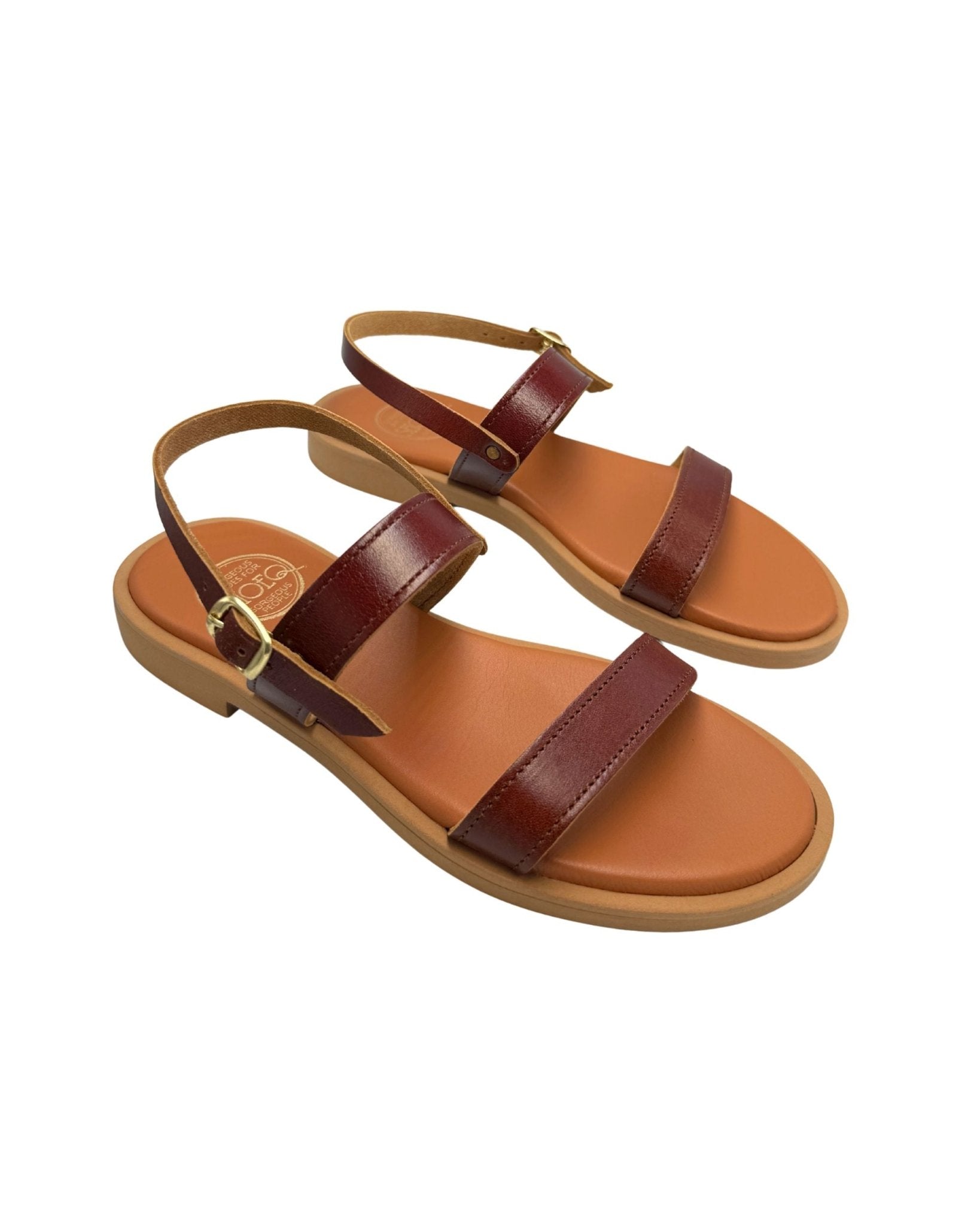 Brown Aria LUXE leather sandals handcrafted Greece lightweight rubber sole travel - Shoeq