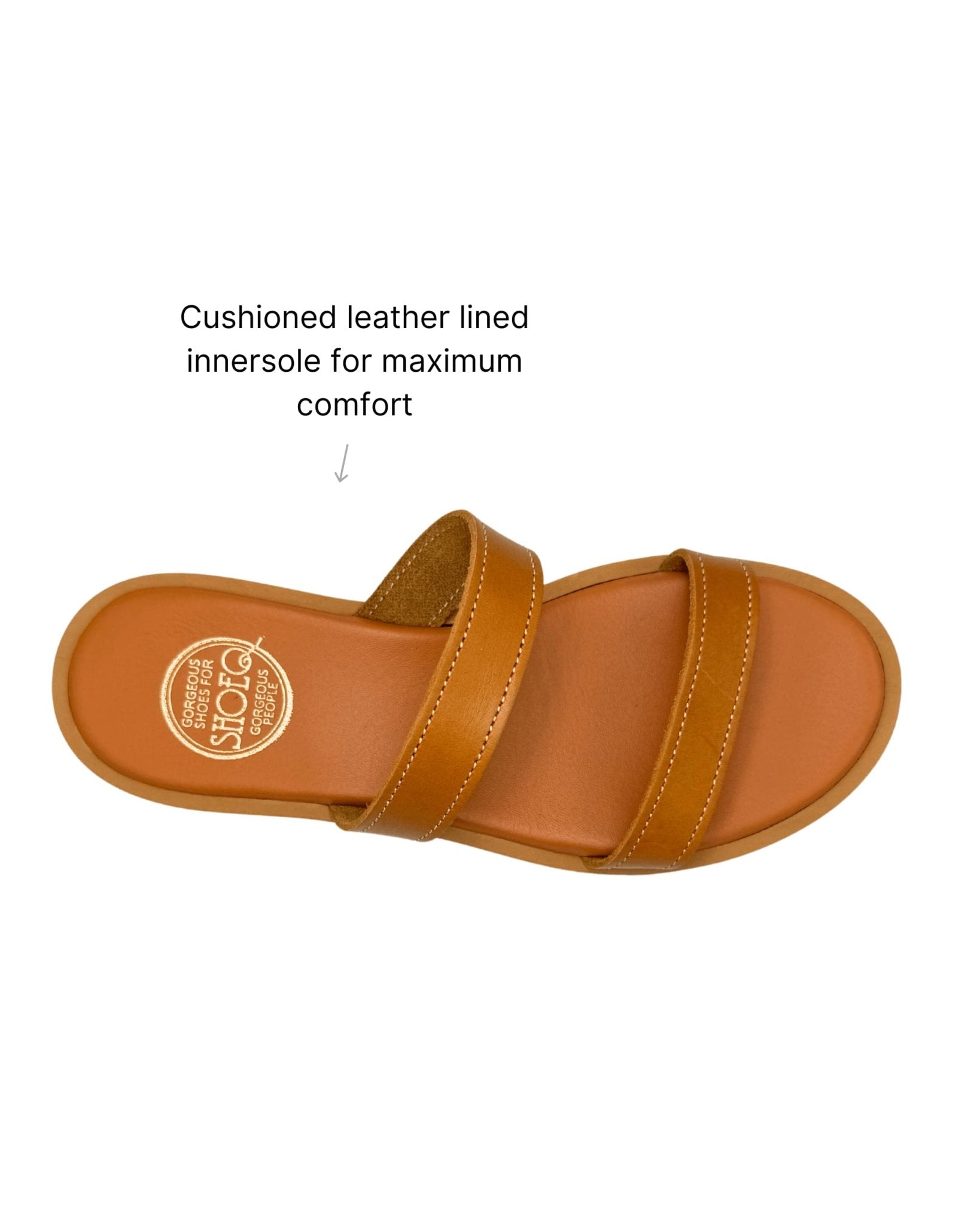 Tan leather slides with cushioned innersole Dubai UAE