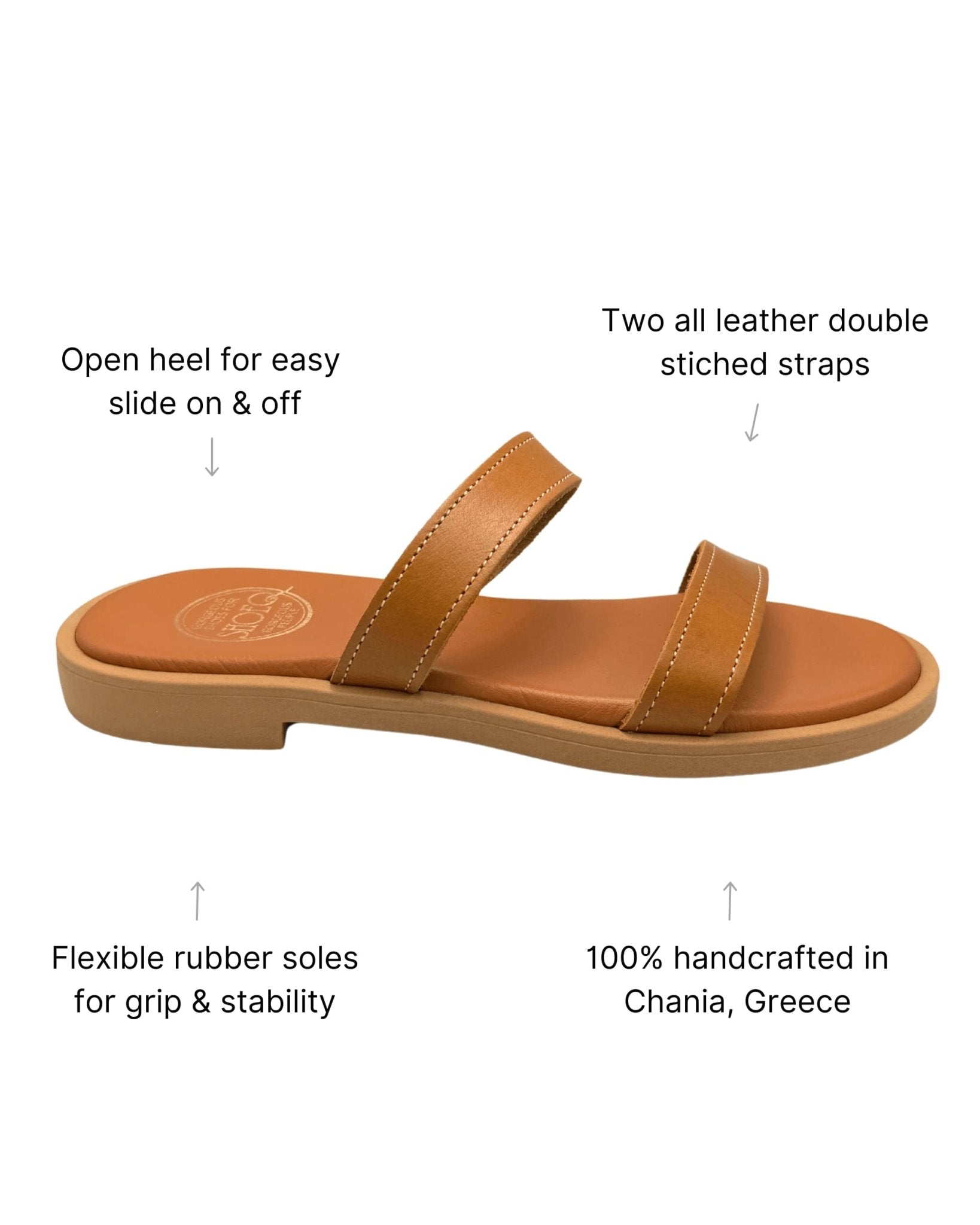 Aria Luxe Slides in Tan handcrafted Greek leather slides Dubai