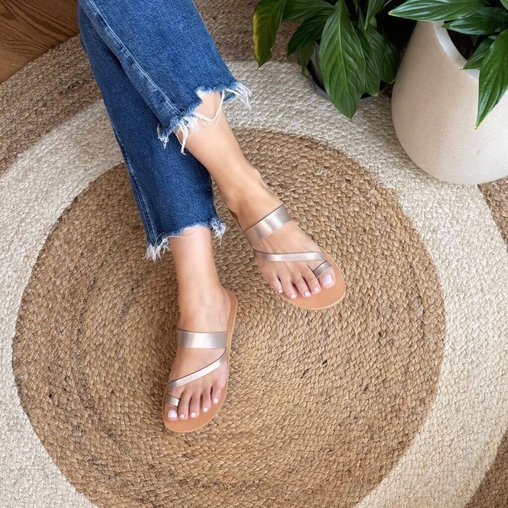 Athena Flat Slide in Bronze - Shoeq