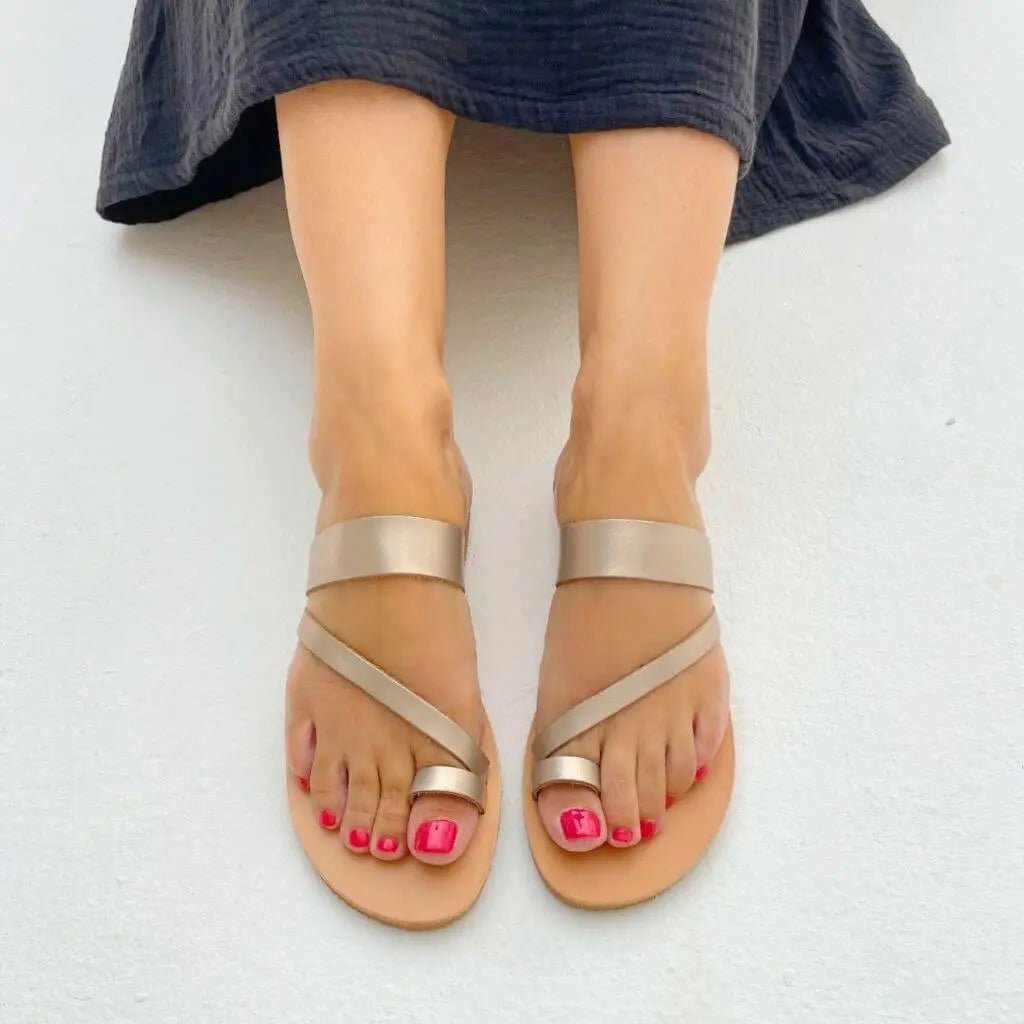 Athena Flat Slide in Bronze - Shoeq