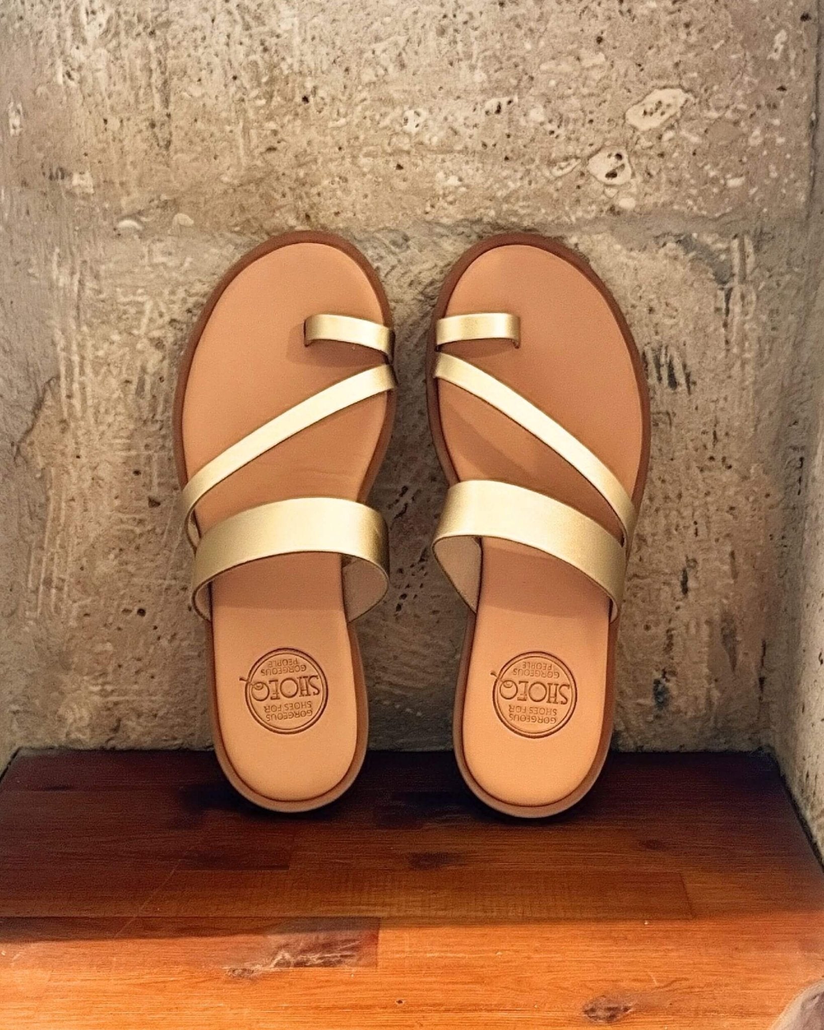 Athena Luxe Champagne metallic leather slide cushioned innersole all-leather handcrafted Greece - Shoeq