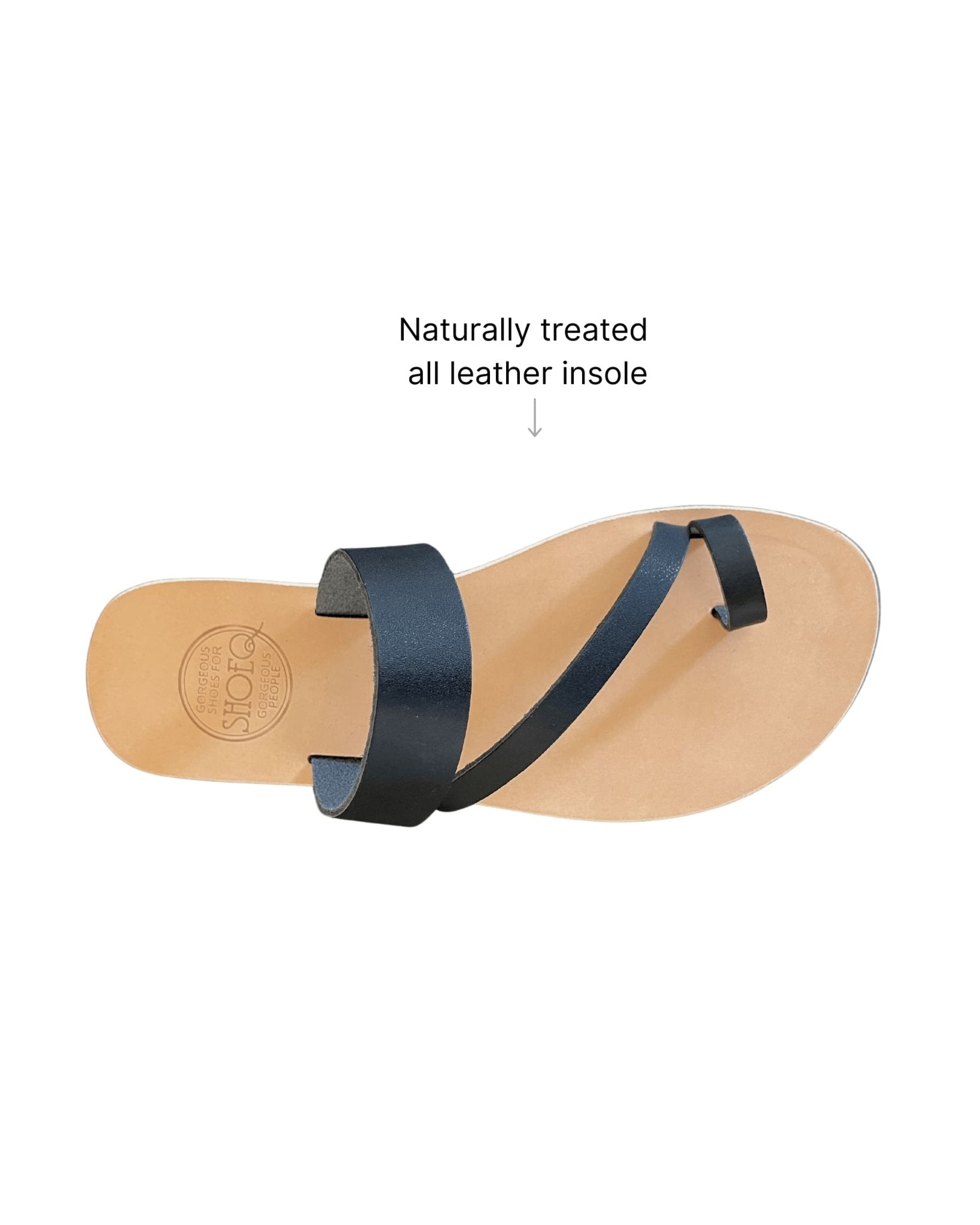 Greek charcoal black slides leather construction top view