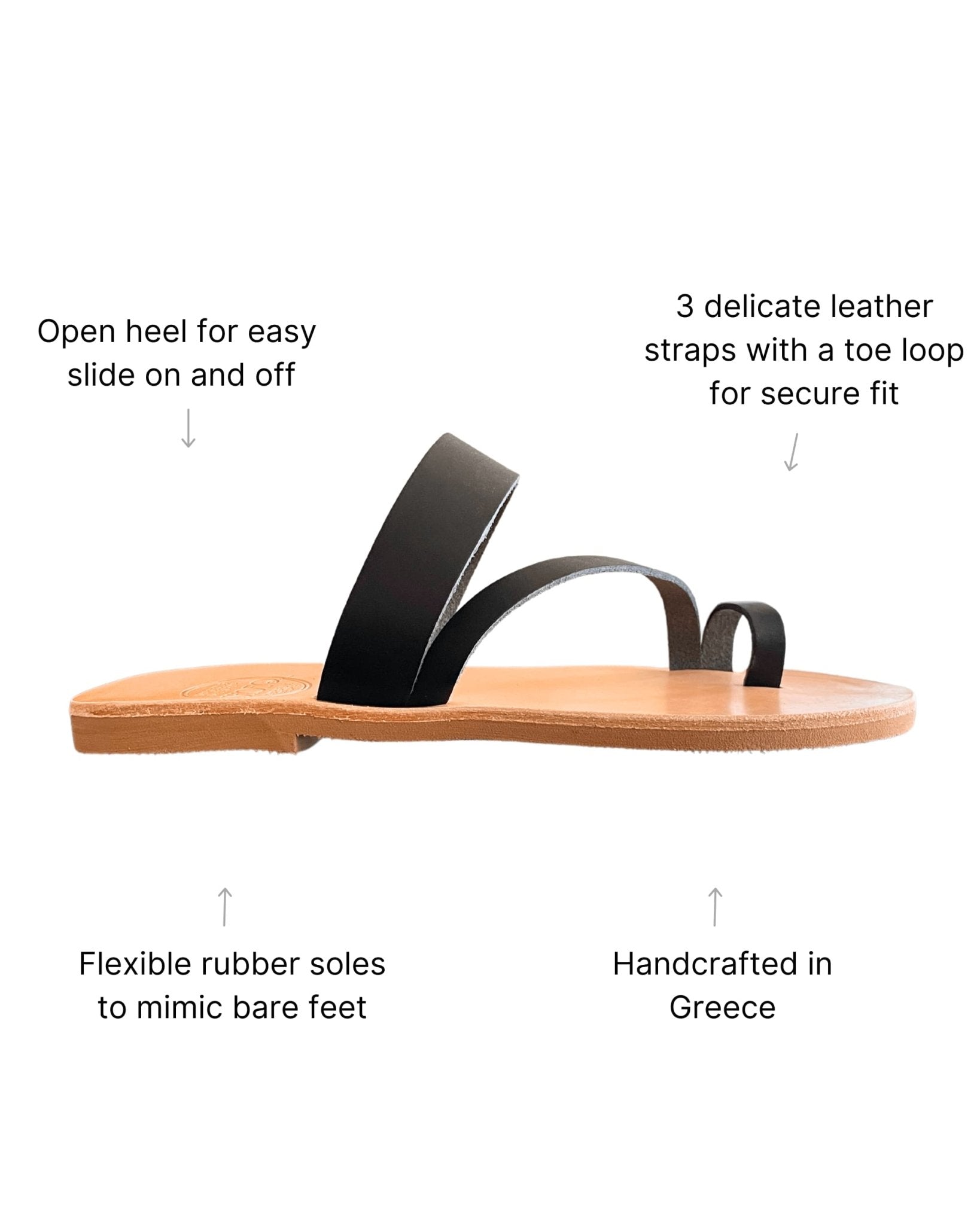 Black leather slides Crete artisan leather lined sole charcoal