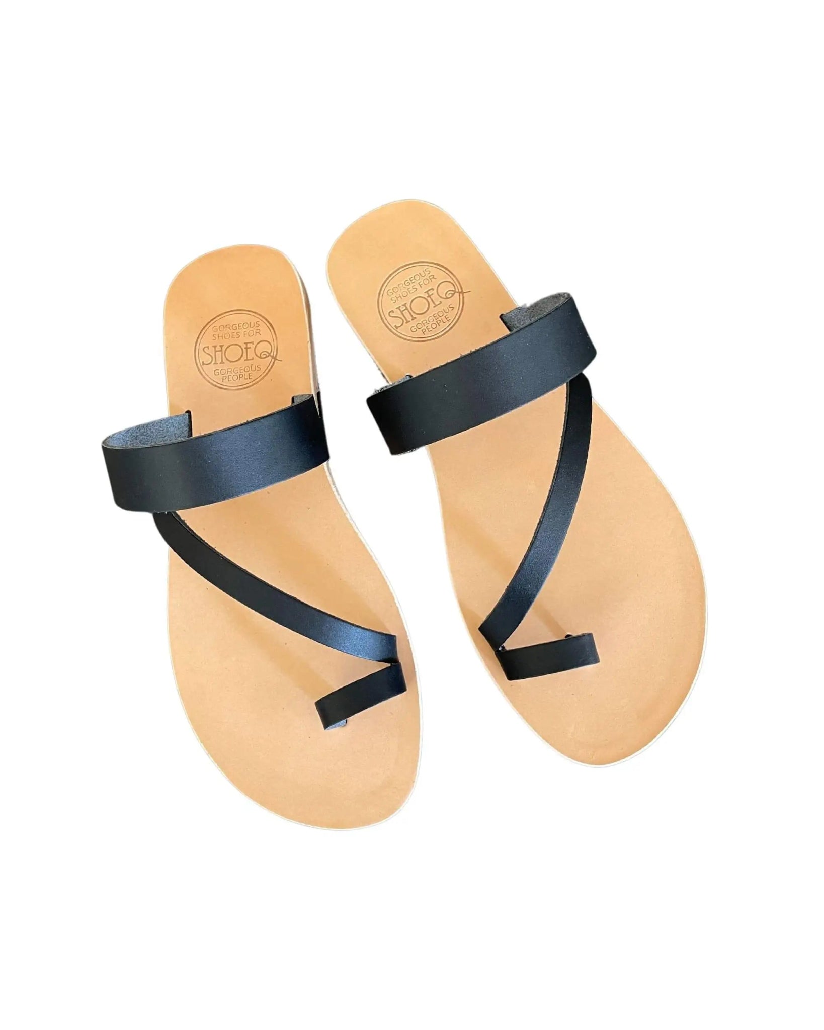 Greek charcoal black slides leather construction travel perfect