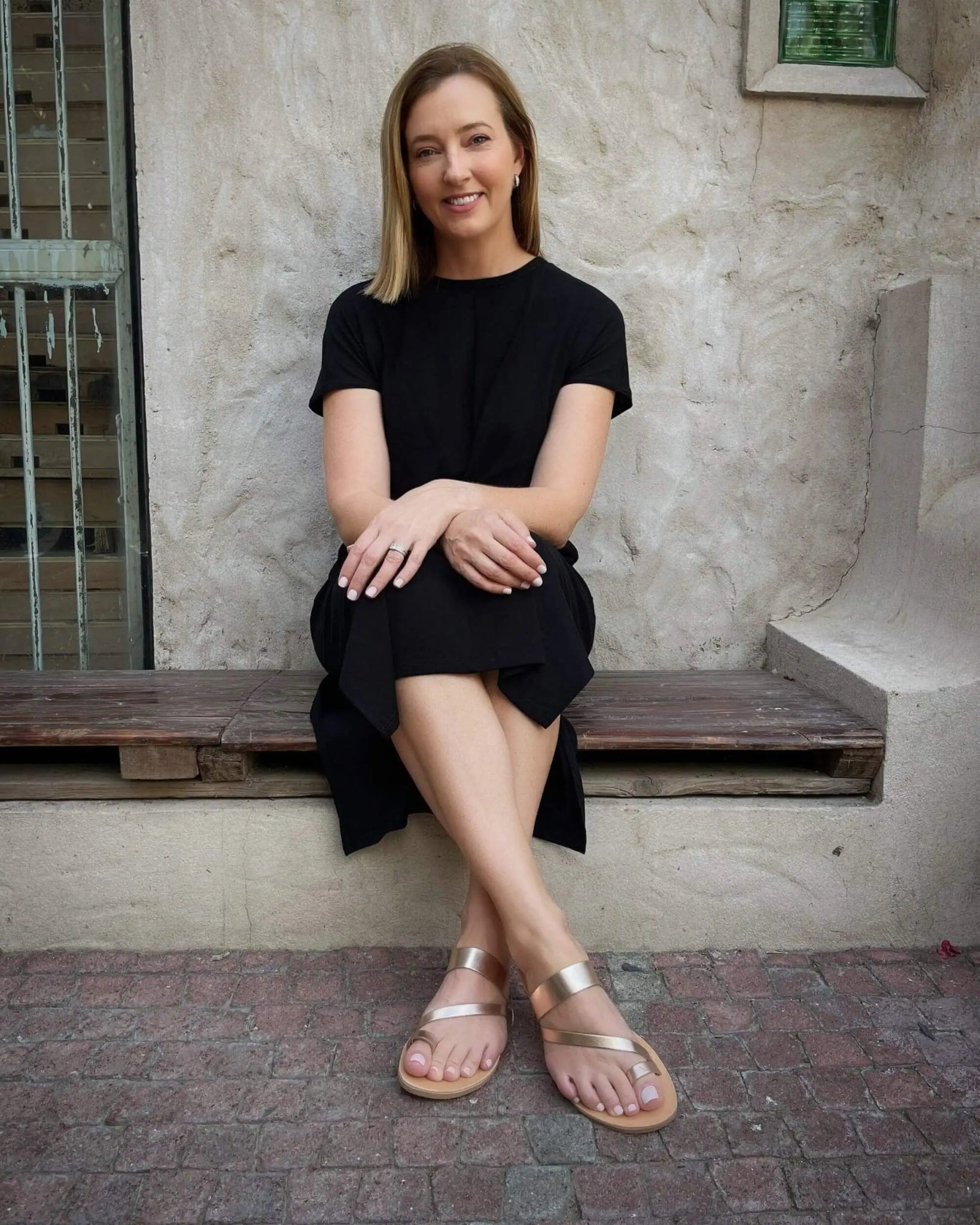 Handcrafted rose gold metallic slides premium leather