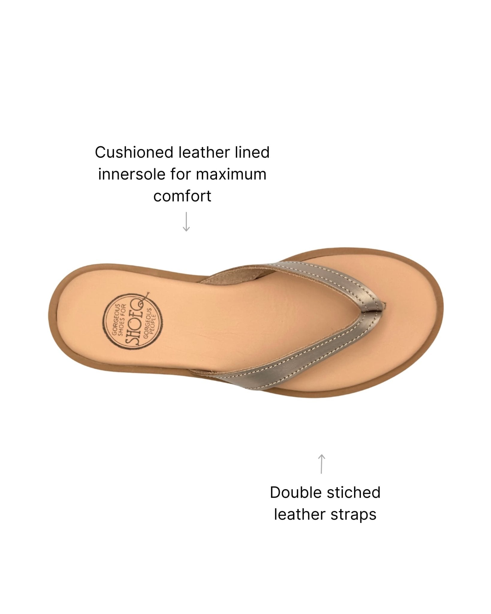 Ava LUXE Bronze metallic leather slide double stitching cushioned comfort - Shoeq