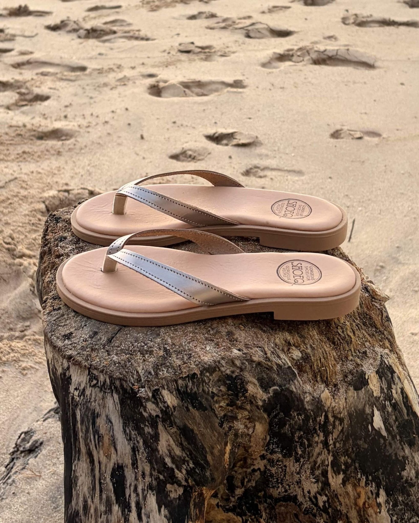 Ava LUXE Bronze slide premium leather V-strap cushioned innersole women - Shoeq